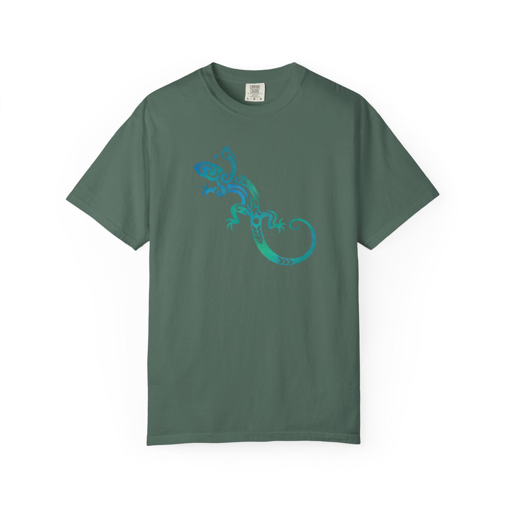 Tribal Lizard Graphic Tee — Blue Green Gecko T-Shirt