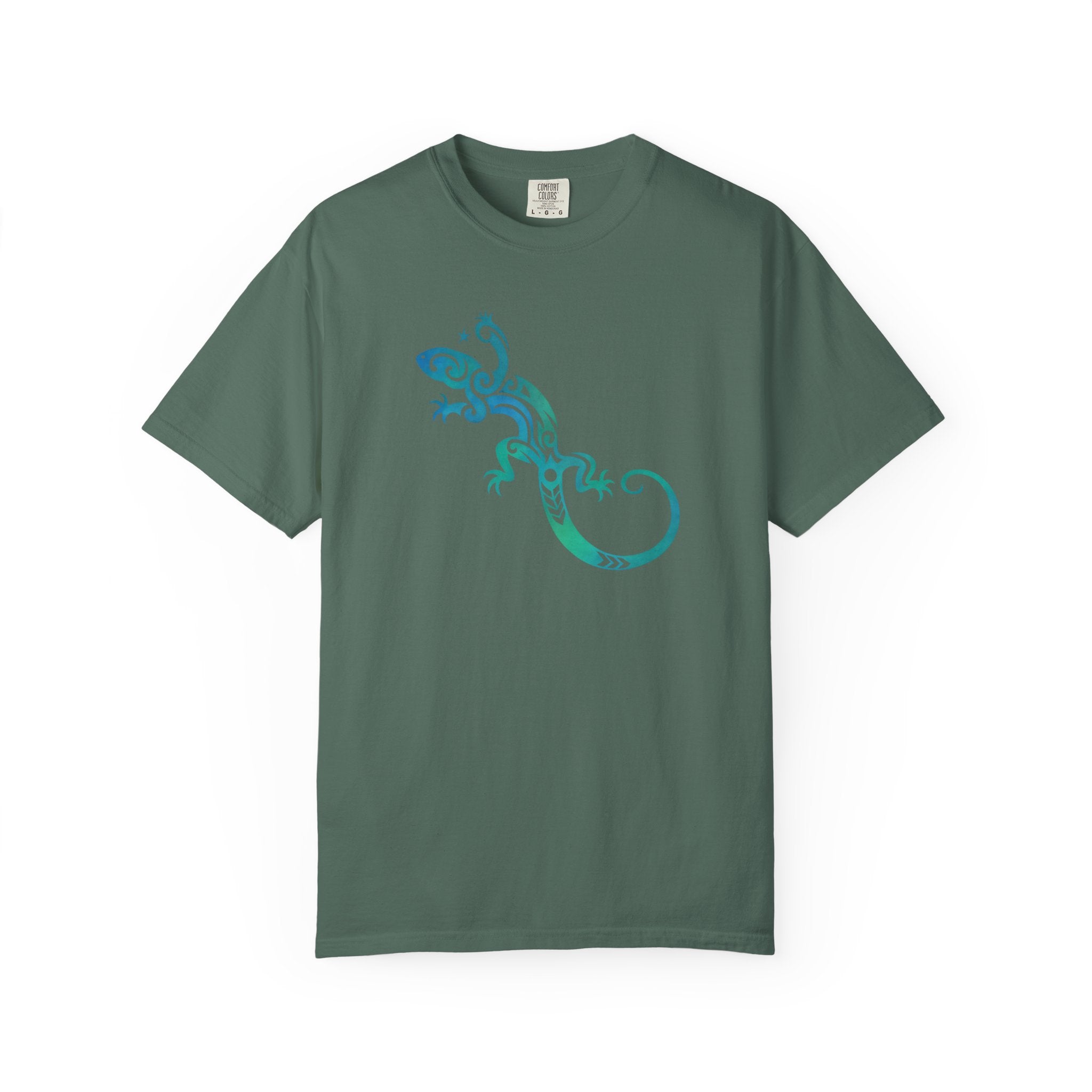 Tribal Lizard Graphic Tee — Blue Green Gecko T-Shirt