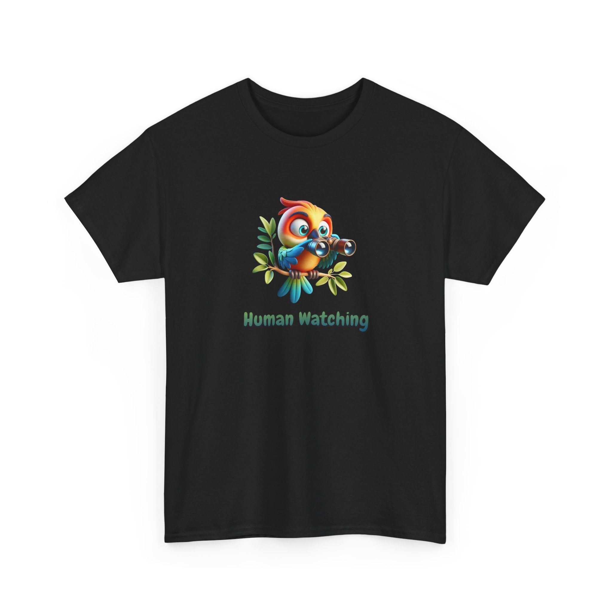 T‑Shirt — Cute Bird with Binoculars "Human Watching" Graphic Tee