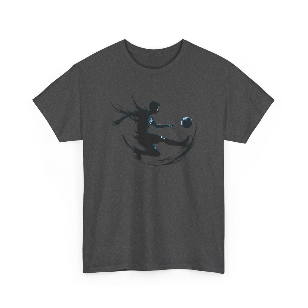 Soccer Player Silhouette Tee — Dynamic Kicking Football Graphic T-Shirt