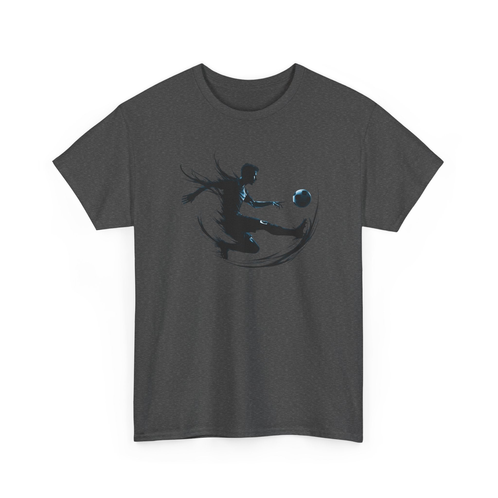Soccer Player Silhouette Tee — Dynamic Kicking Football Graphic T-Shirt