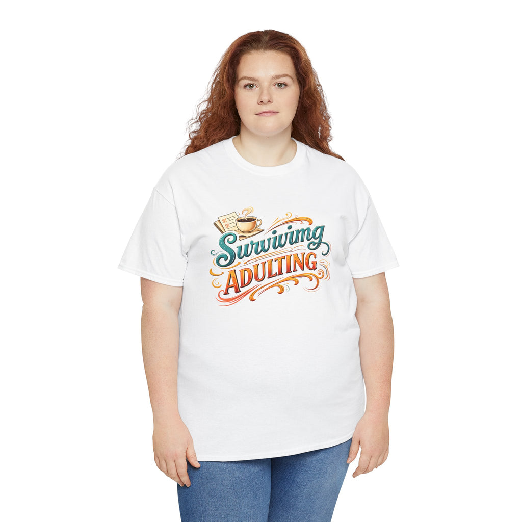 Surviving Adulting T-Shirt — Funny Retro Coffee Graphic Tee for Adults