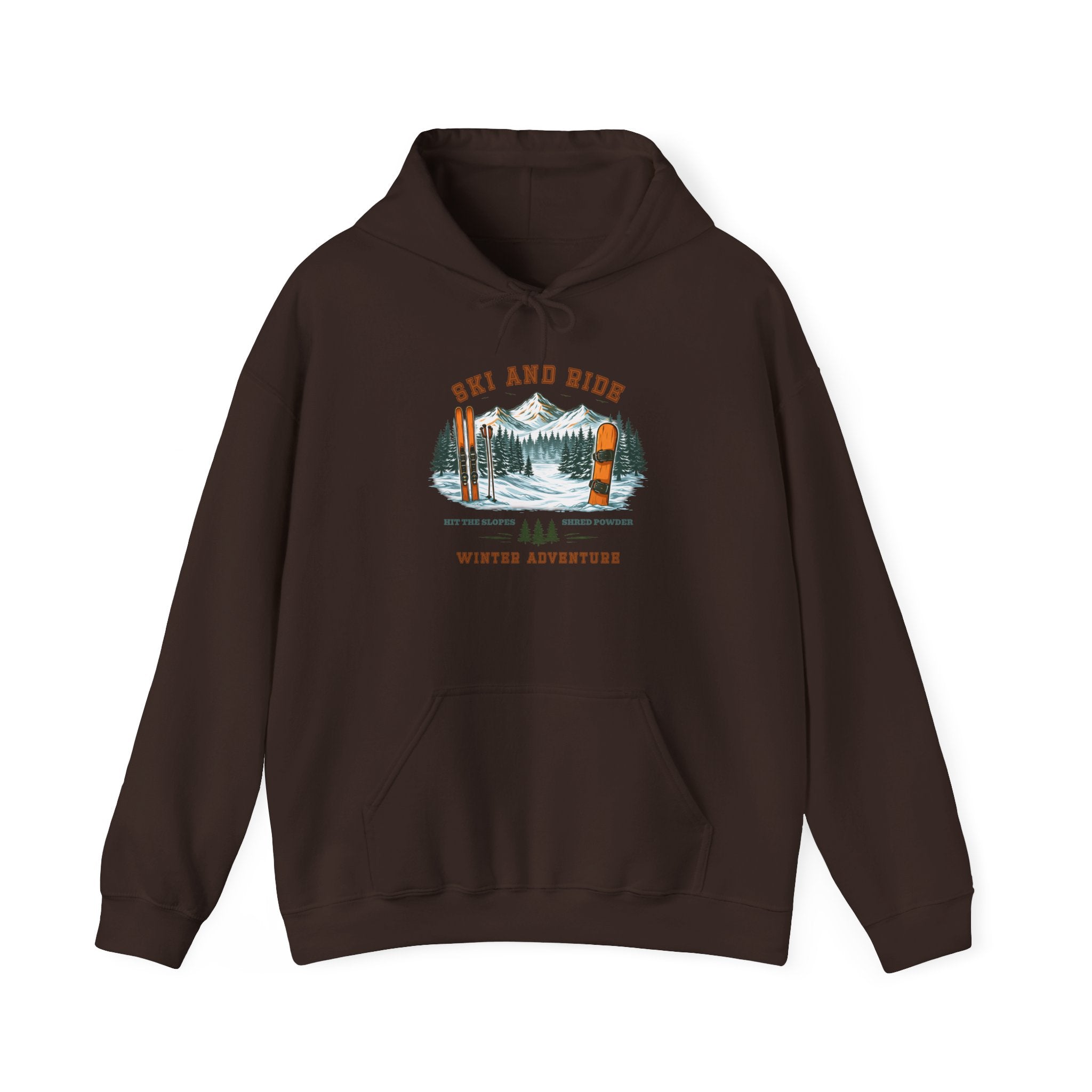 Ski and Ride Hoodie — Vintage Mountain Winter Adventure Pullover