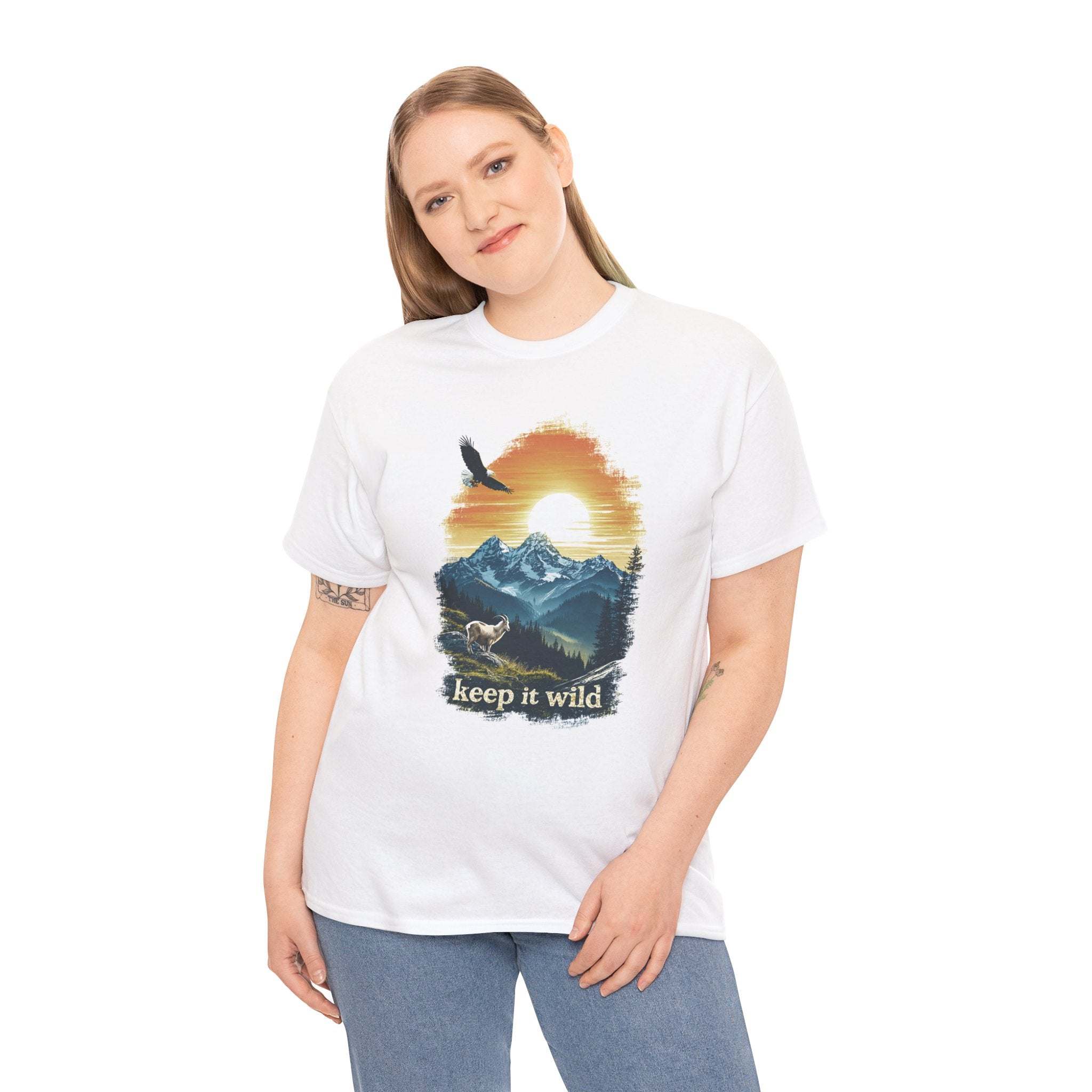 Keep It Wild T-Shirt — Sunset Eagle & Mountain Goat Tee For Nature Lovers