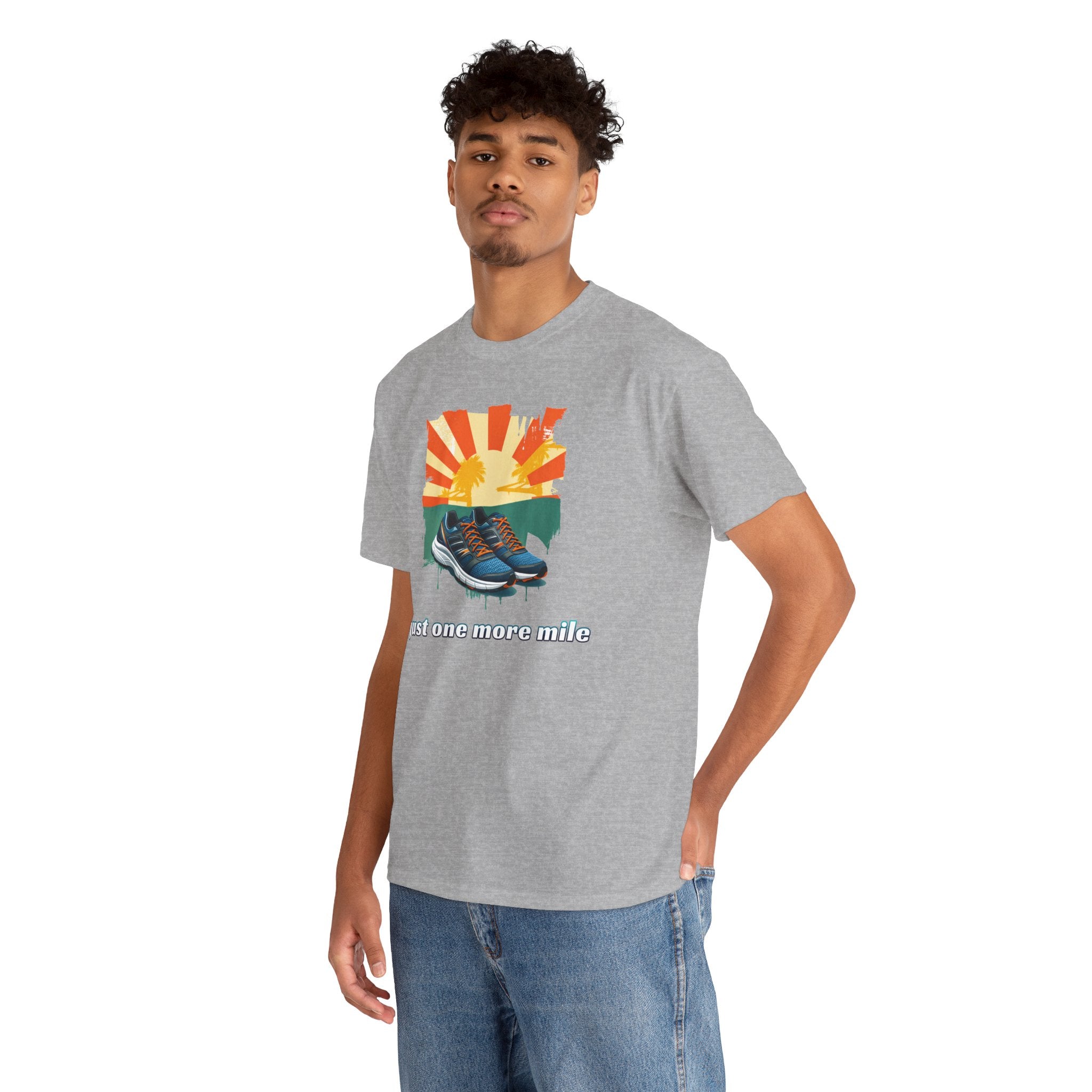 Running Tee — "Just One More Mile" Sunrise Graphic Shirt