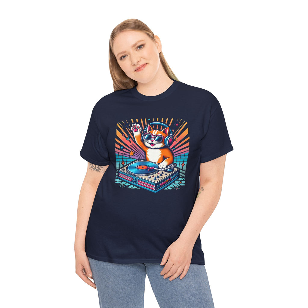 DJ Cat Turntable T-Shirt — Retro Music Cat Graphic Tee