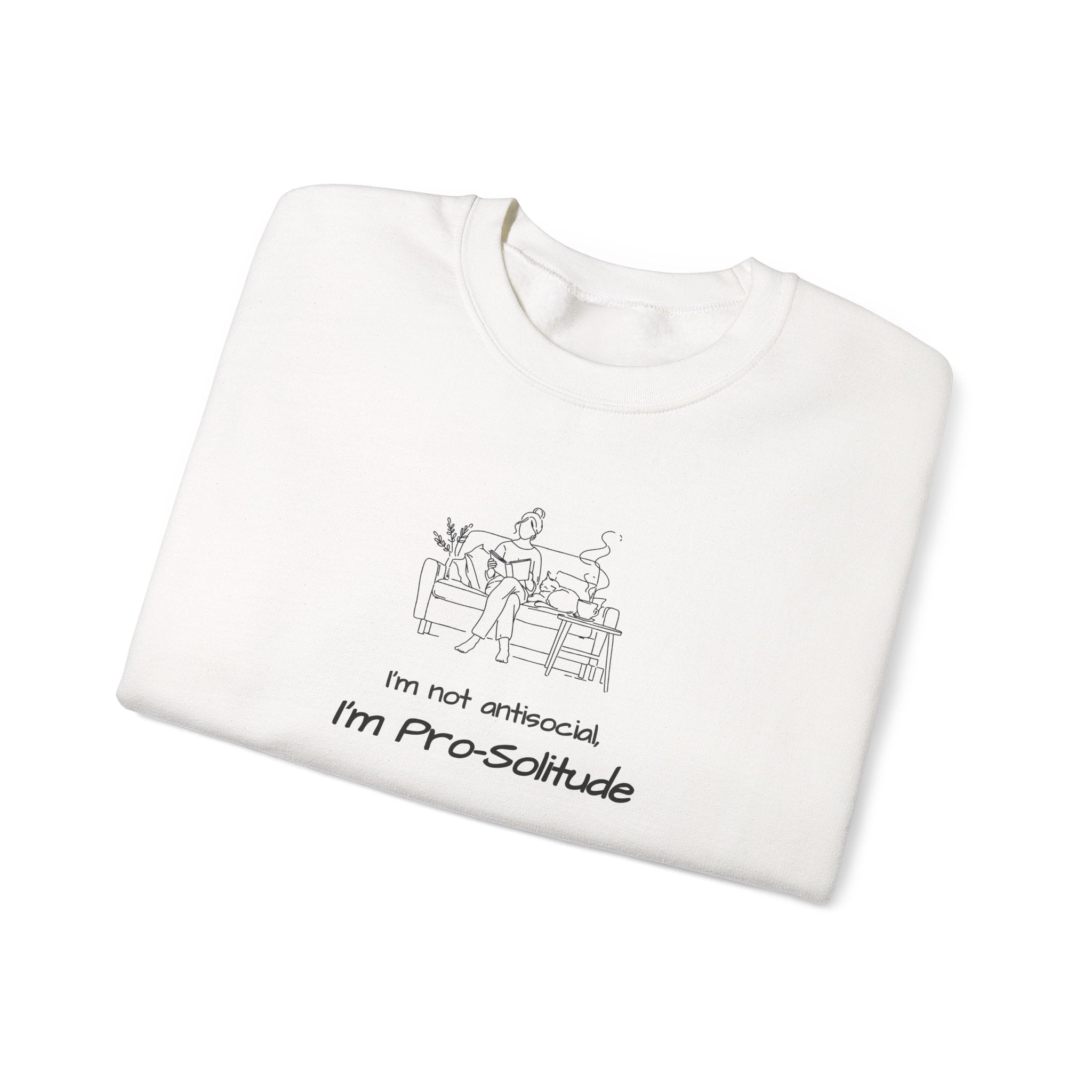 Crewneck Sweatshirt — “I’m Not Antisocial, I’m Pro-Solitude” Minimal Introvert Illustration