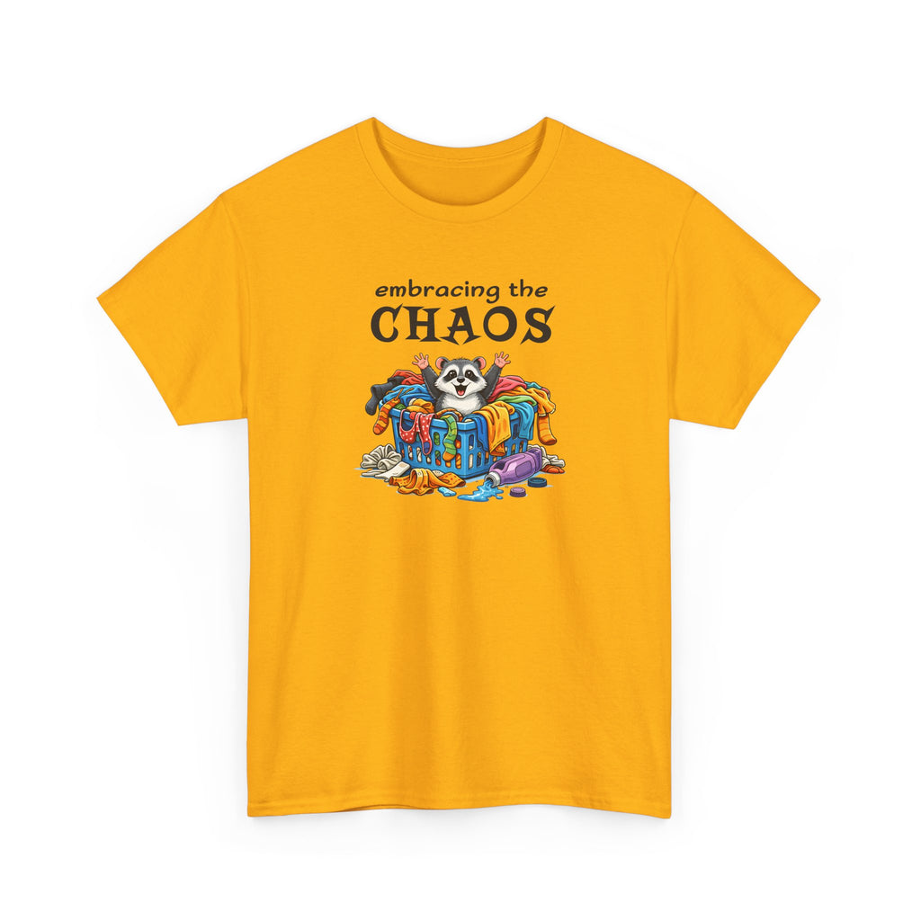 Embracing the Chaos T‑Shirt — Playful Raccoon & Messy Wardrobe Graphic Tee
