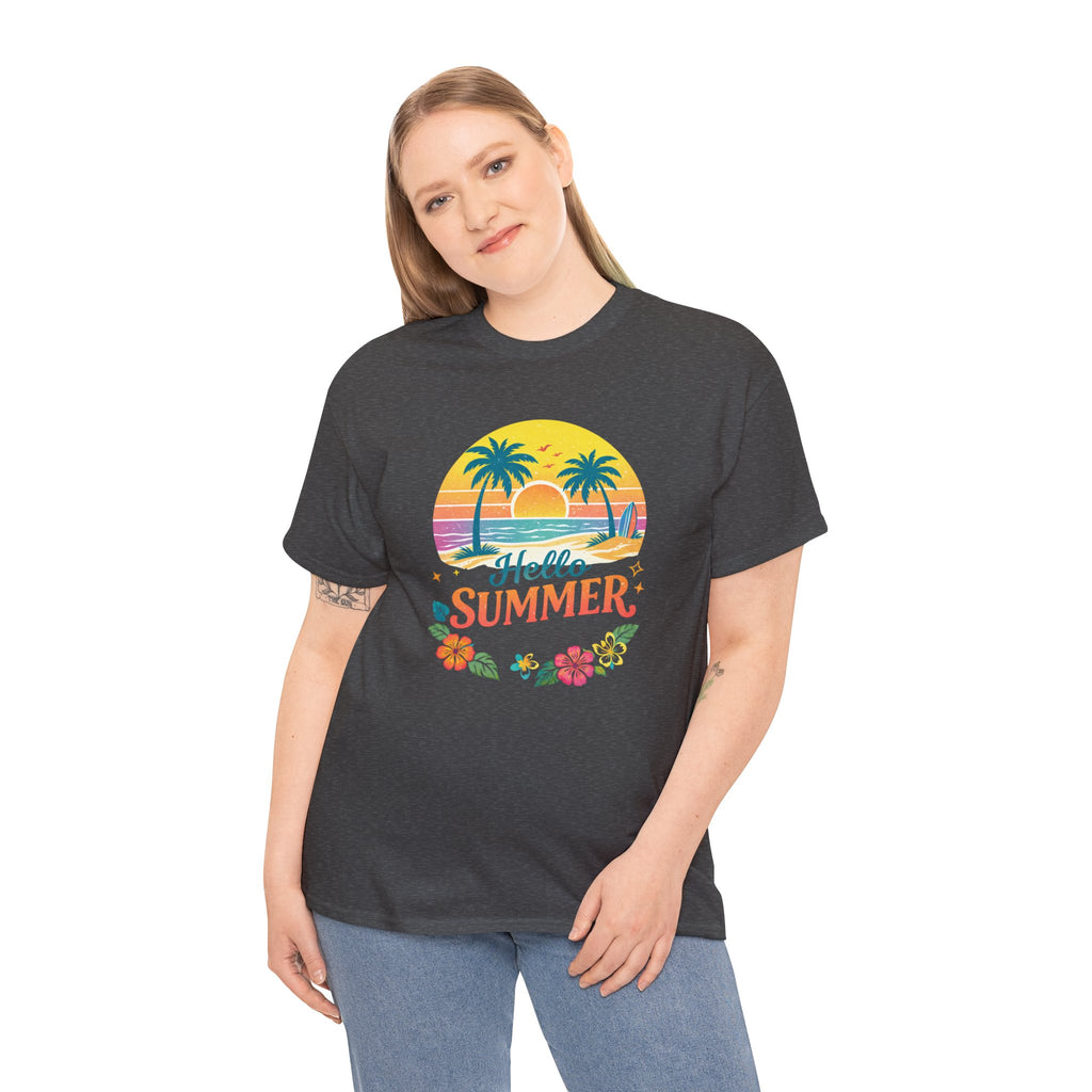 Hello Summer T-Shirt — Tropical Beach Palm Tree Graphic Tee
