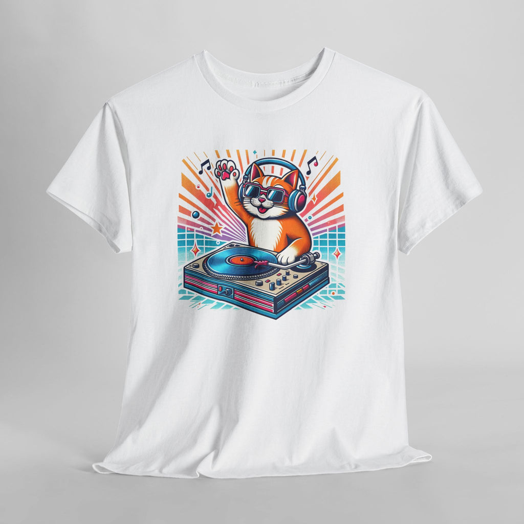 DJ Cat Turntable T-Shirt — Retro Music Cat Graphic Tee