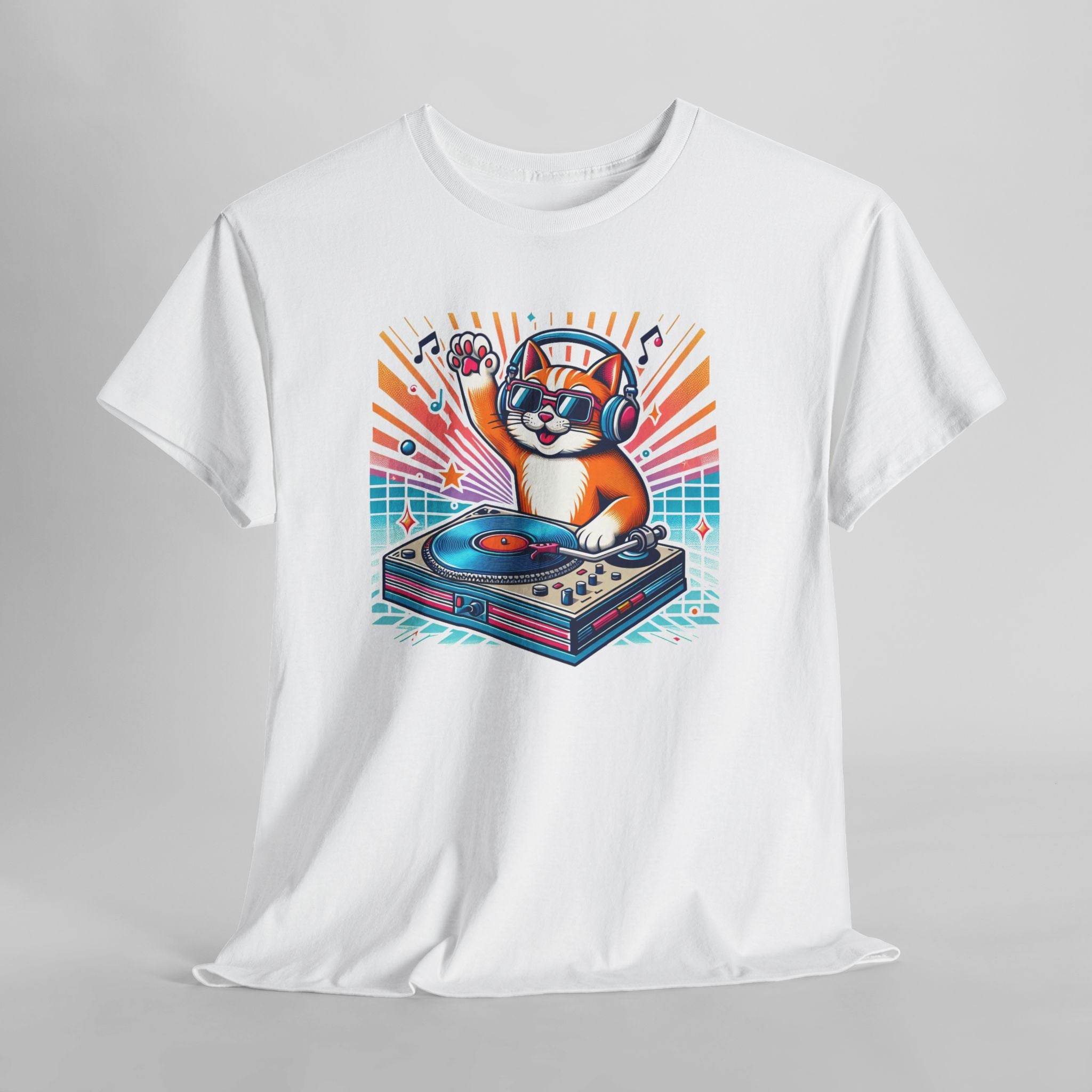 DJ Cat Turntable T-Shirt — Retro Music Cat Graphic Tee