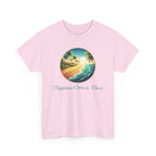 Beach Sunset T-Shirt — "Happiness Comes in Waves" Surf Graphic Tee