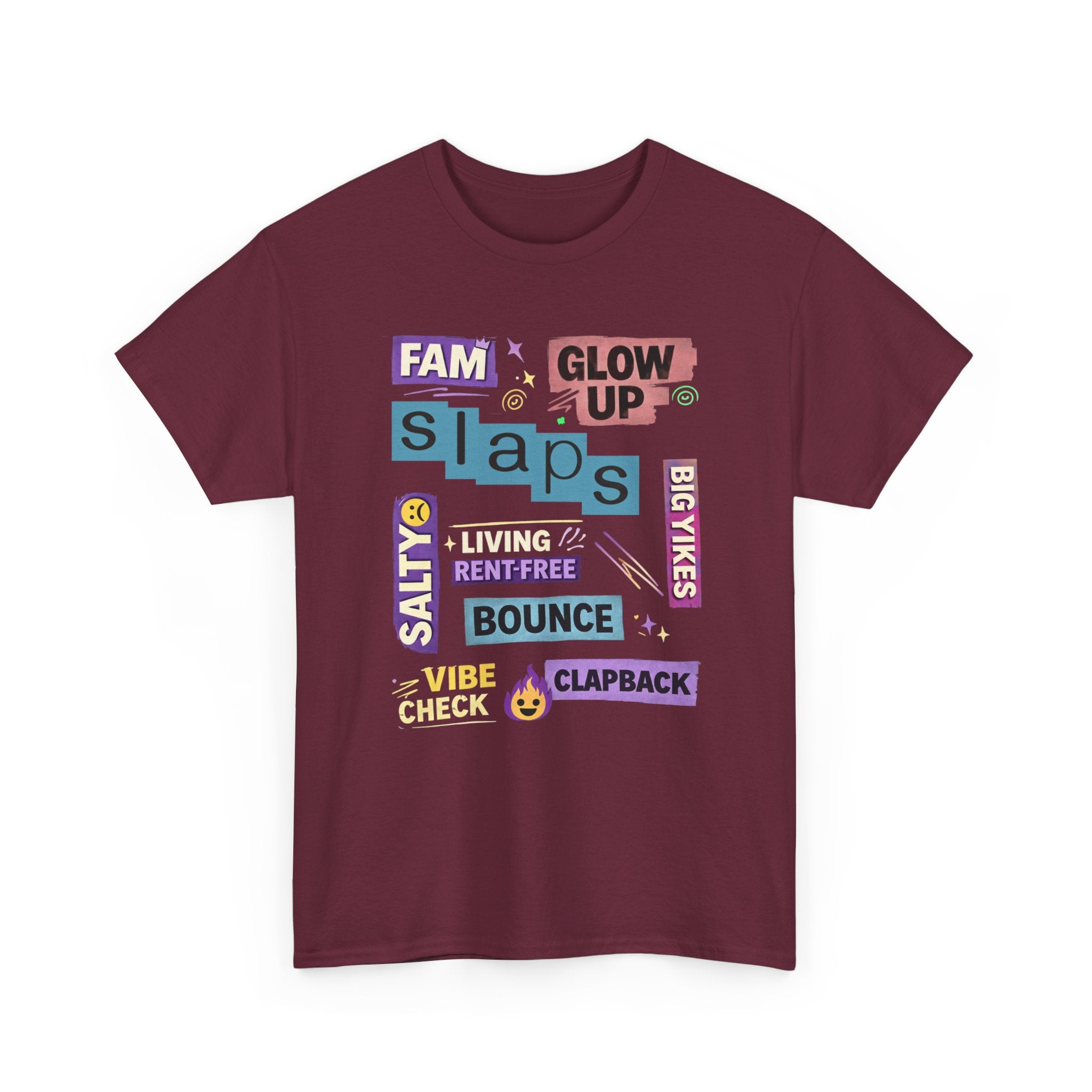 Gen Z Graphic Tee — Trendy Sticker-Style Words Design