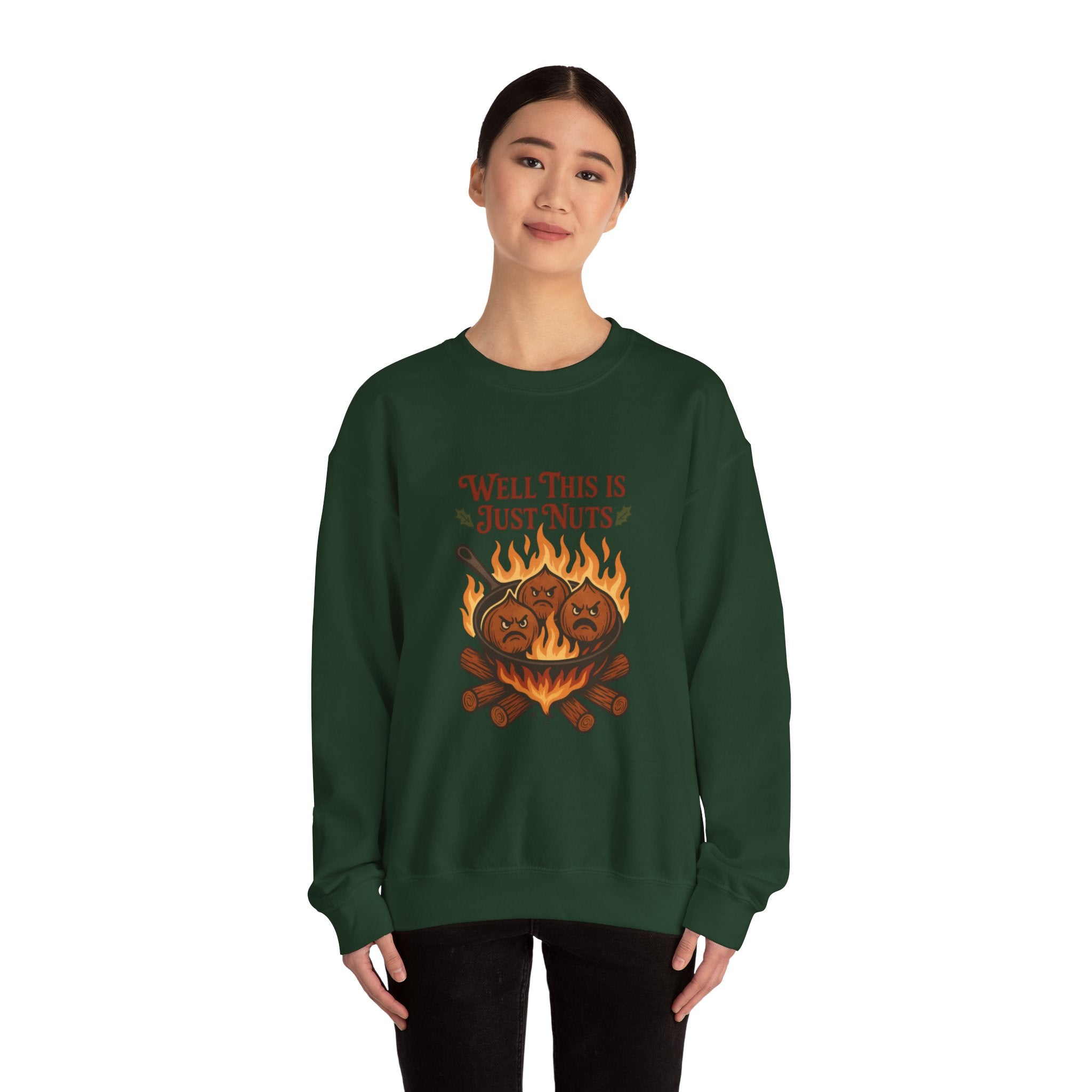 Crewneck Sweatshirt — "Well This Is Just Nuts" Roasting Chestnuts Graphic