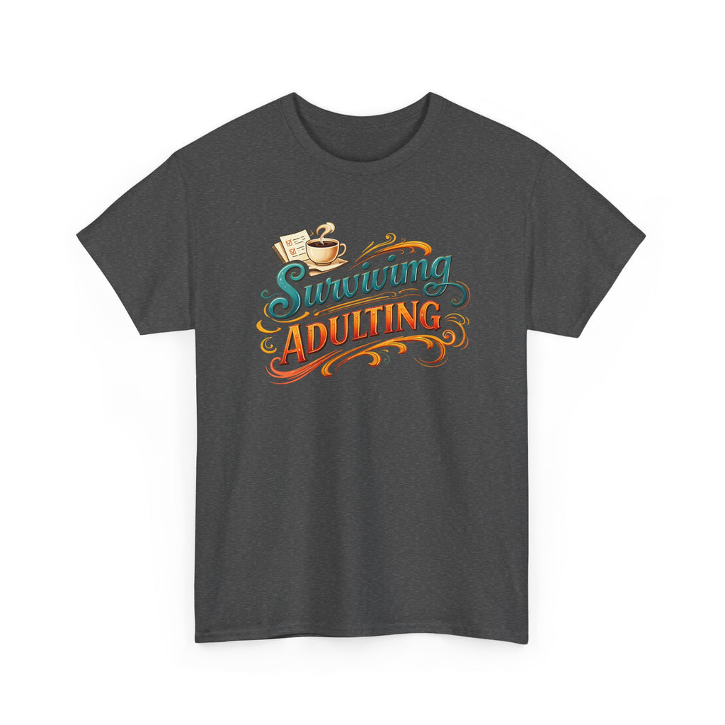 Surviving Adulting T-Shirt — Funny Retro Coffee Graphic Tee for Adults