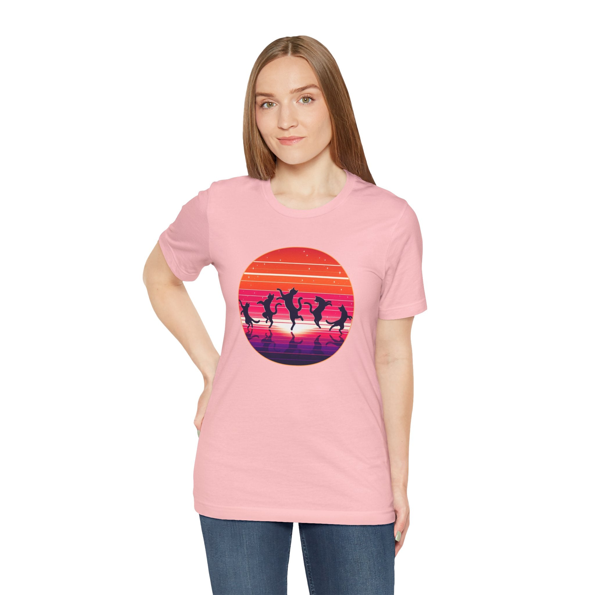 Retro Sunset Dancing Cats T-Shirt