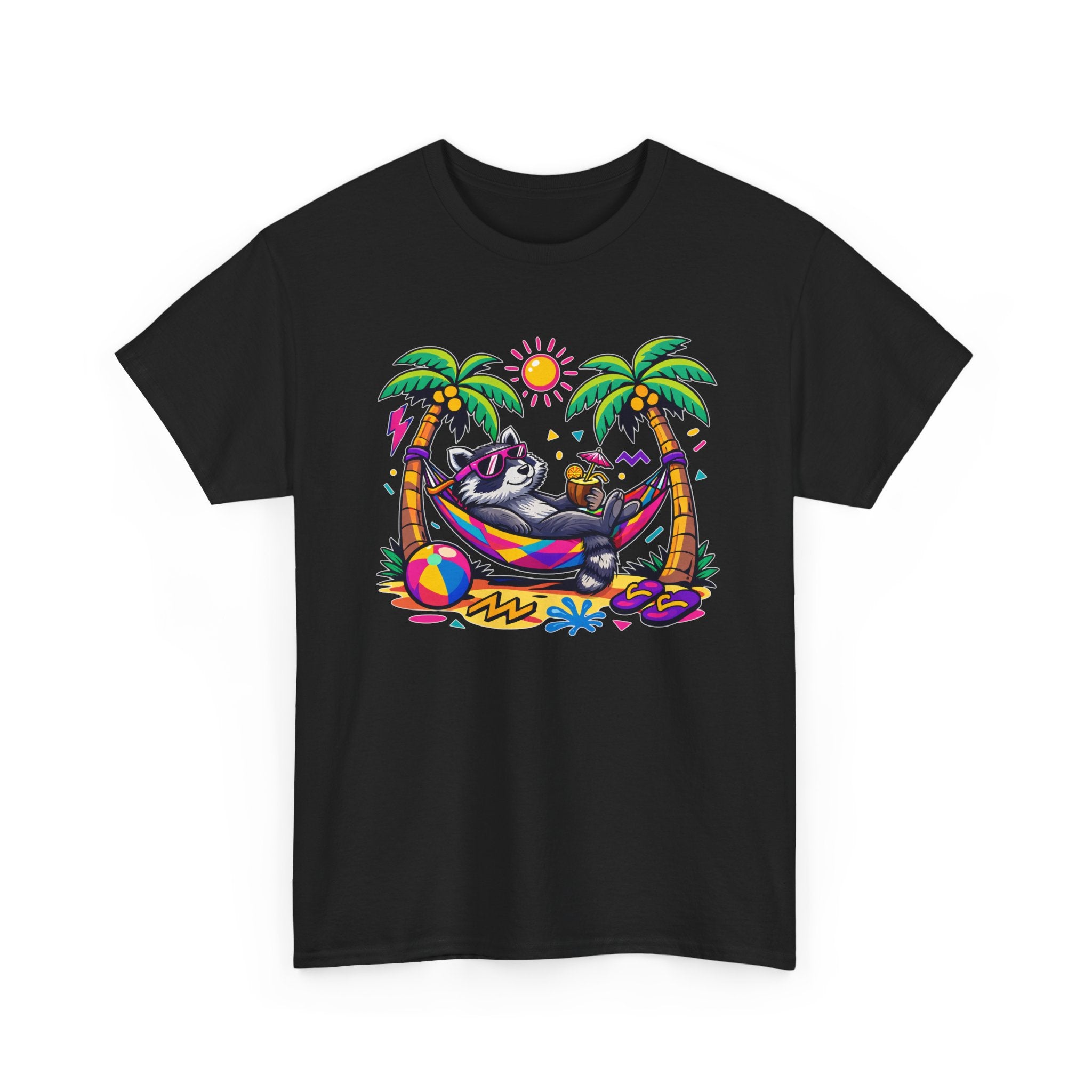 Beach Raccoon Hammock T‑Shirt — Tropical Summer Vibes Graphic Tee
