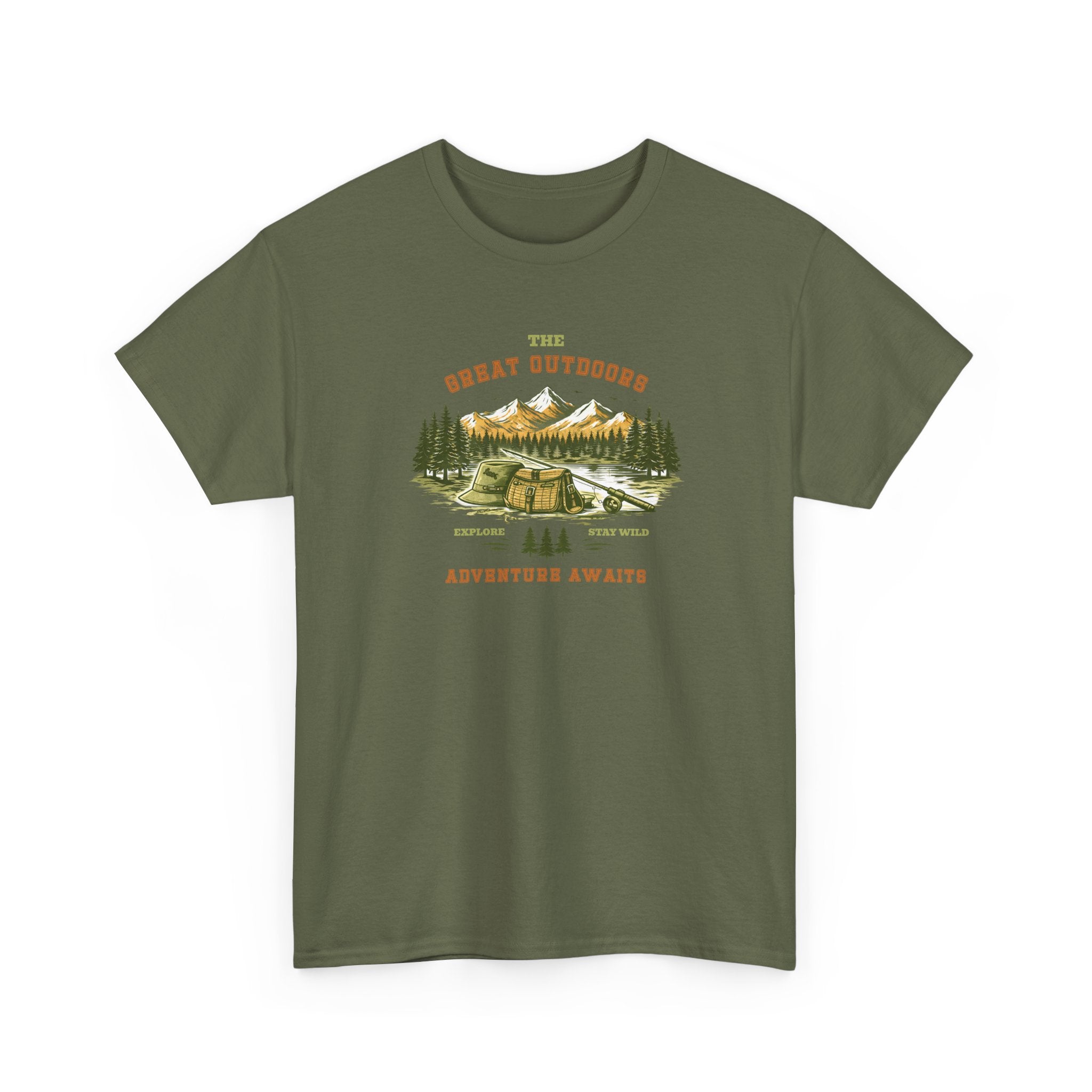 Fishing Camping T-Shirt — "The Great Outdoors: Adventure Awaits" Graphic Tee