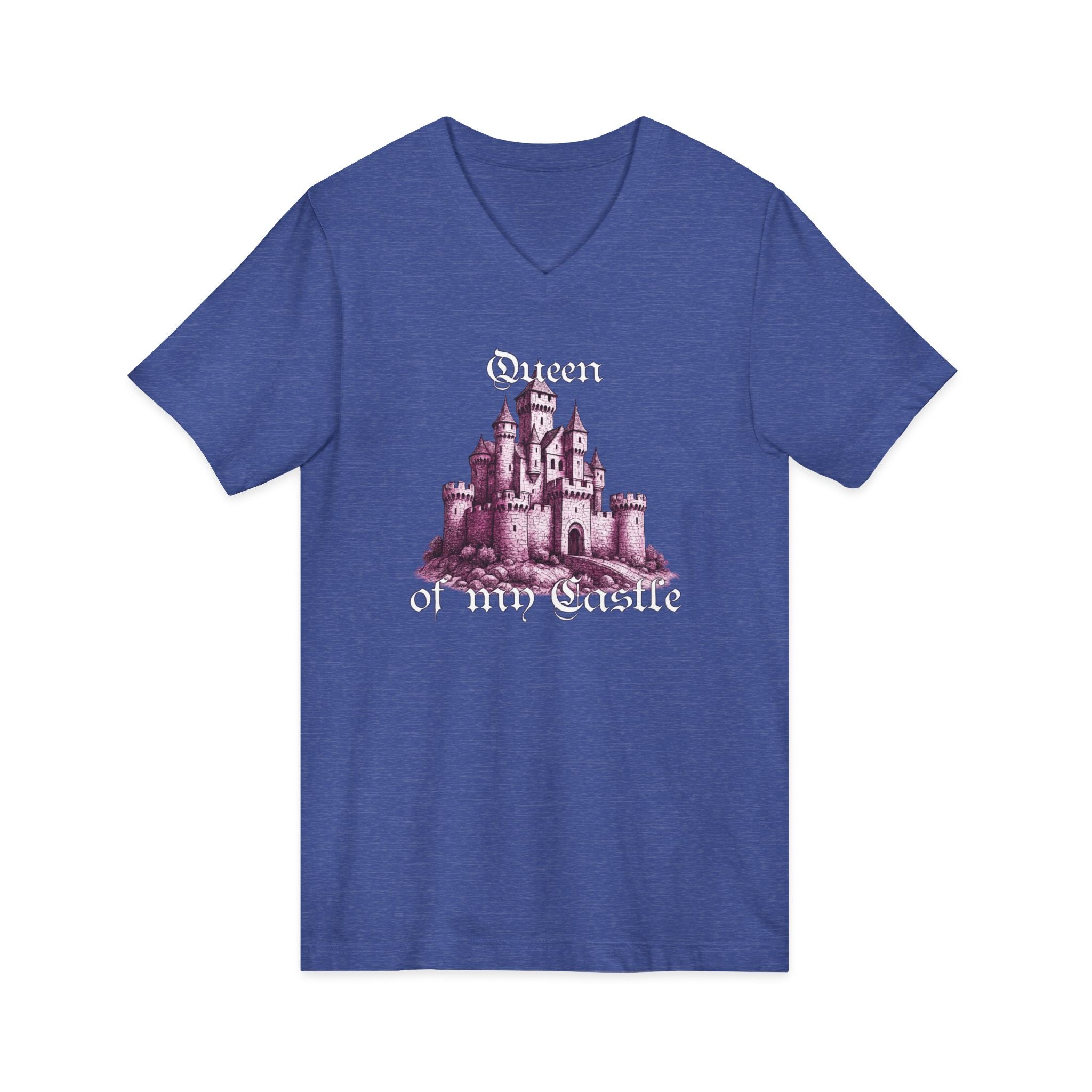 Fairytale Castle V-Neck Tee — 'Queen of My Castle' Vintage Castle Graphic