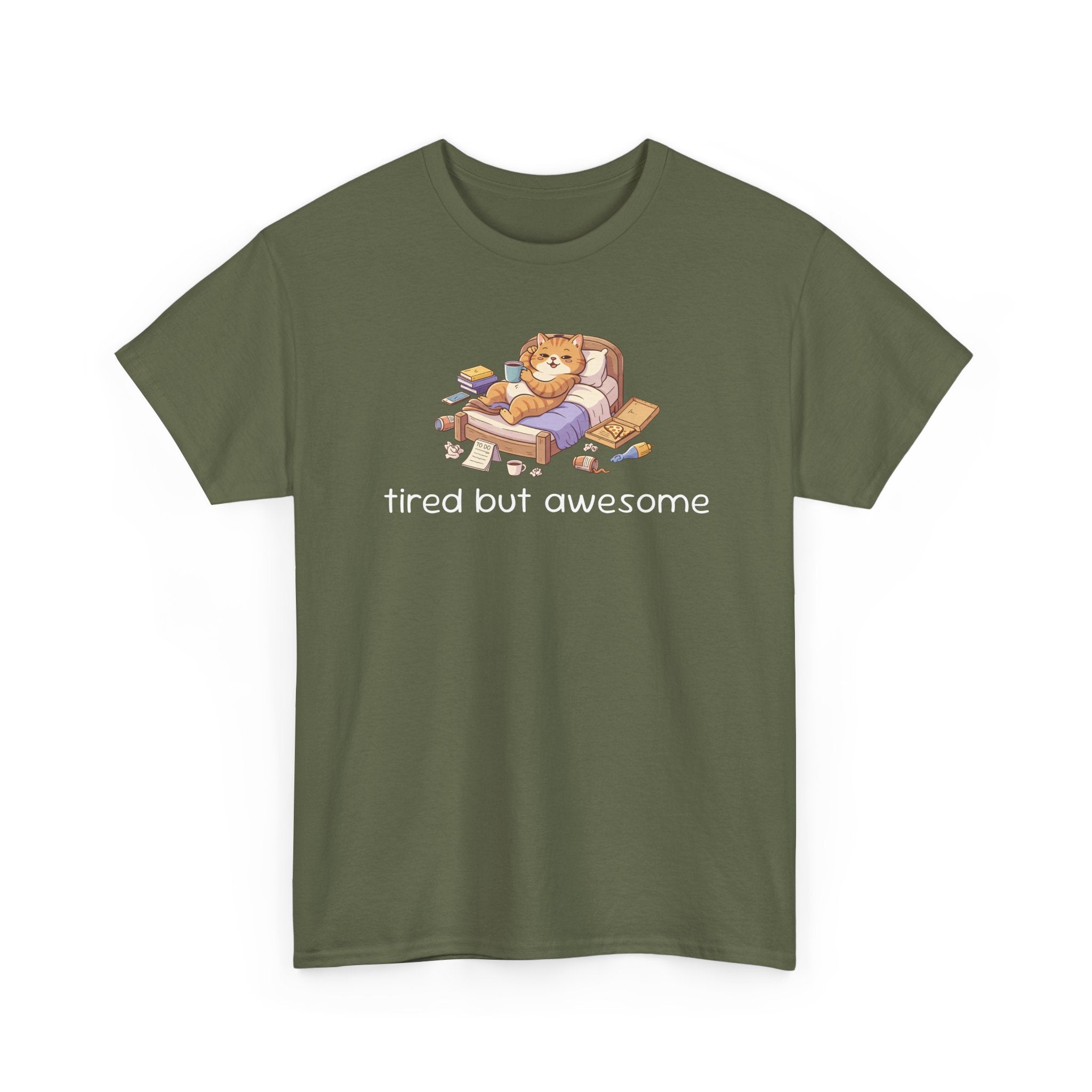 'Tired But Awesome' Cute Cat Relaxing Graphic Tee