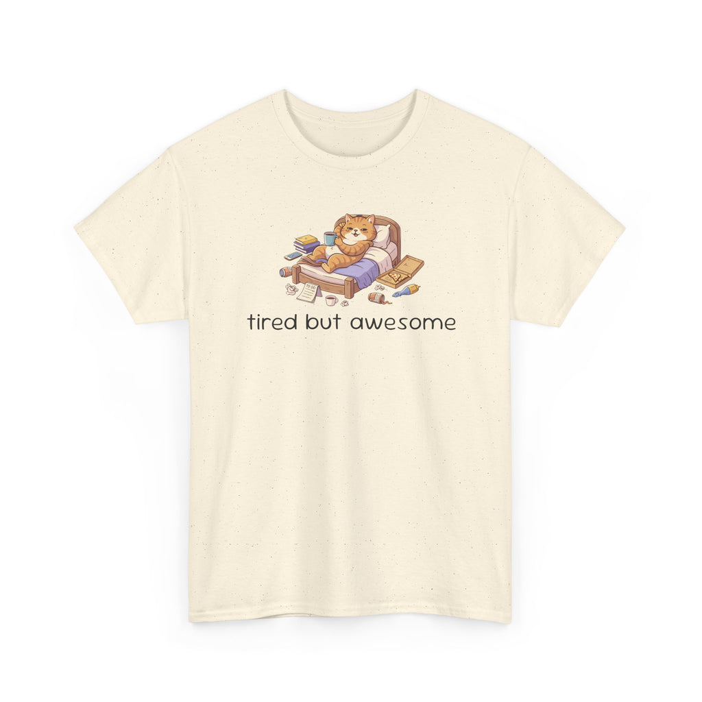 'Tired But Awesome' Cute Cat Relaxing Graphic Tee