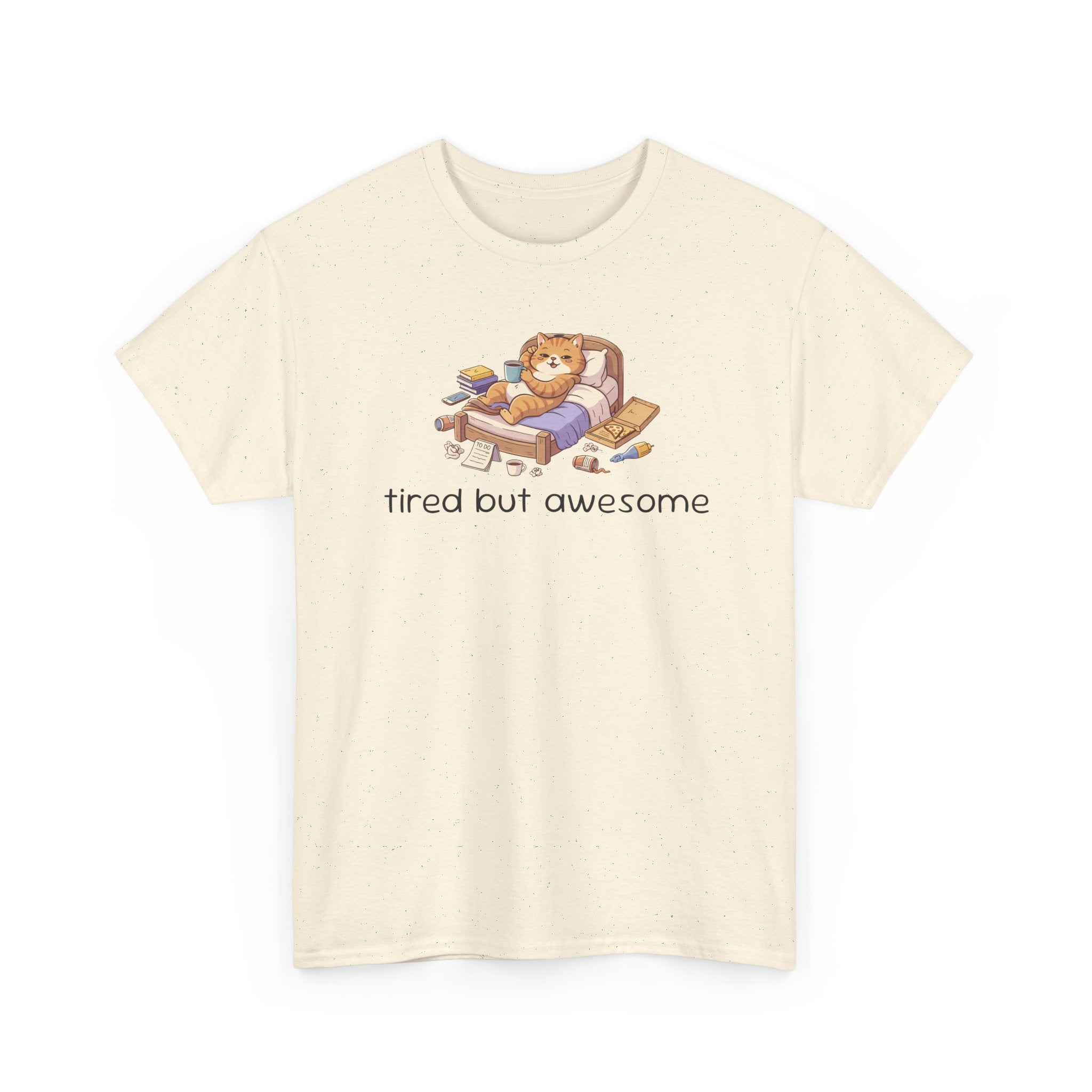 'Tired But Awesome' Cute Cat Relaxing Graphic Tee