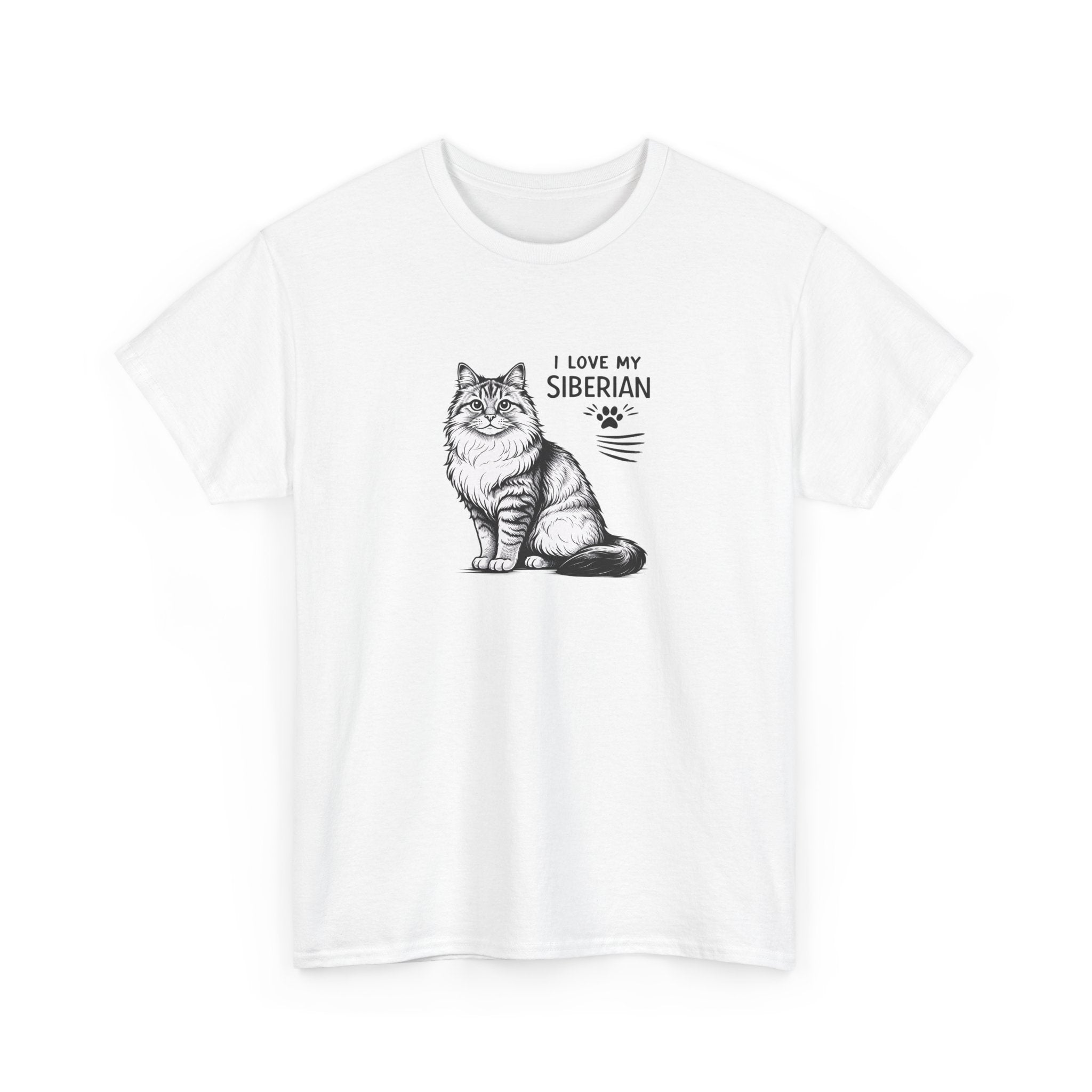 a black and white graphic of a siberian cat with the text 'i love my siberian'