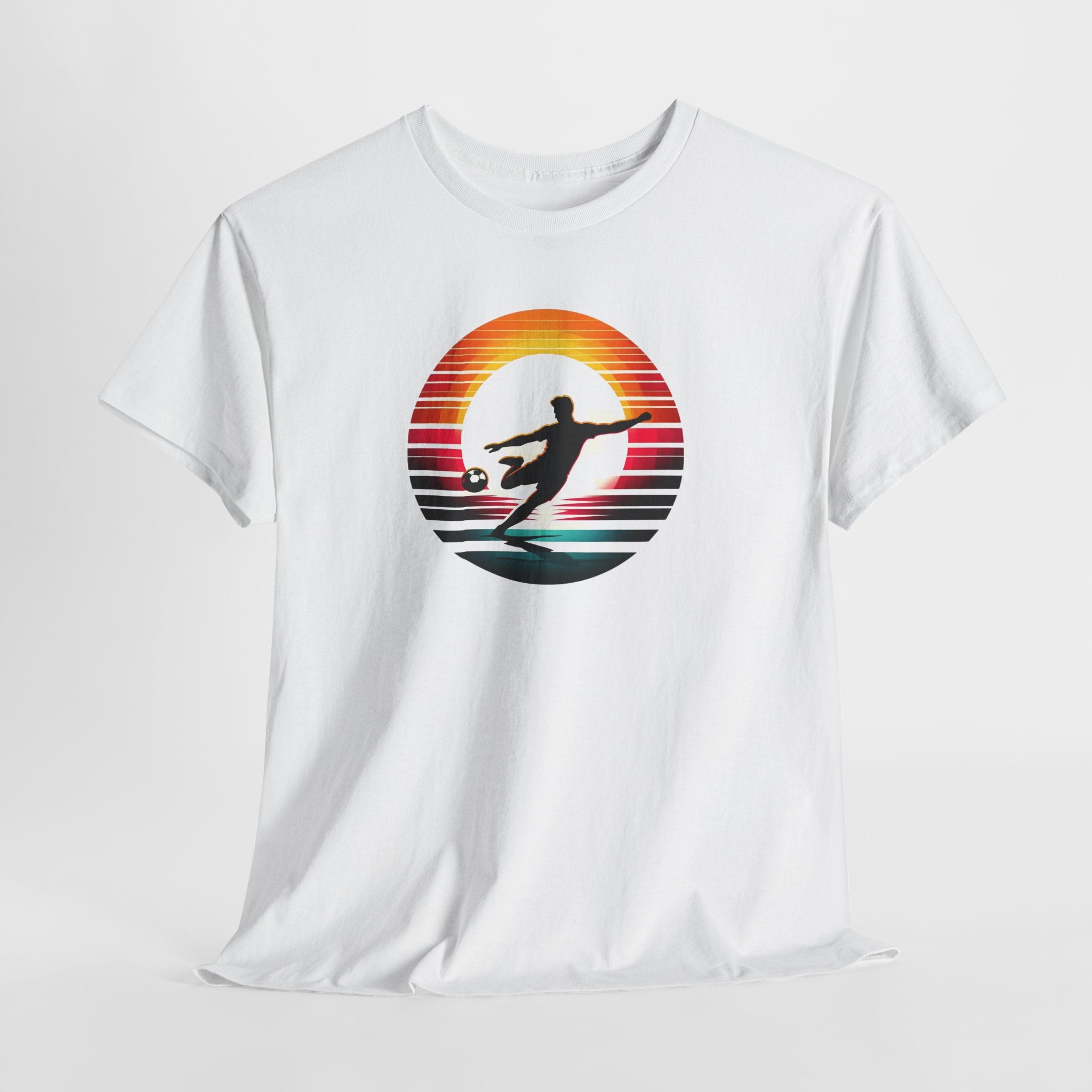 Football Soccer Silhouette Tee — Retro Sunset Soccer T-Shirt