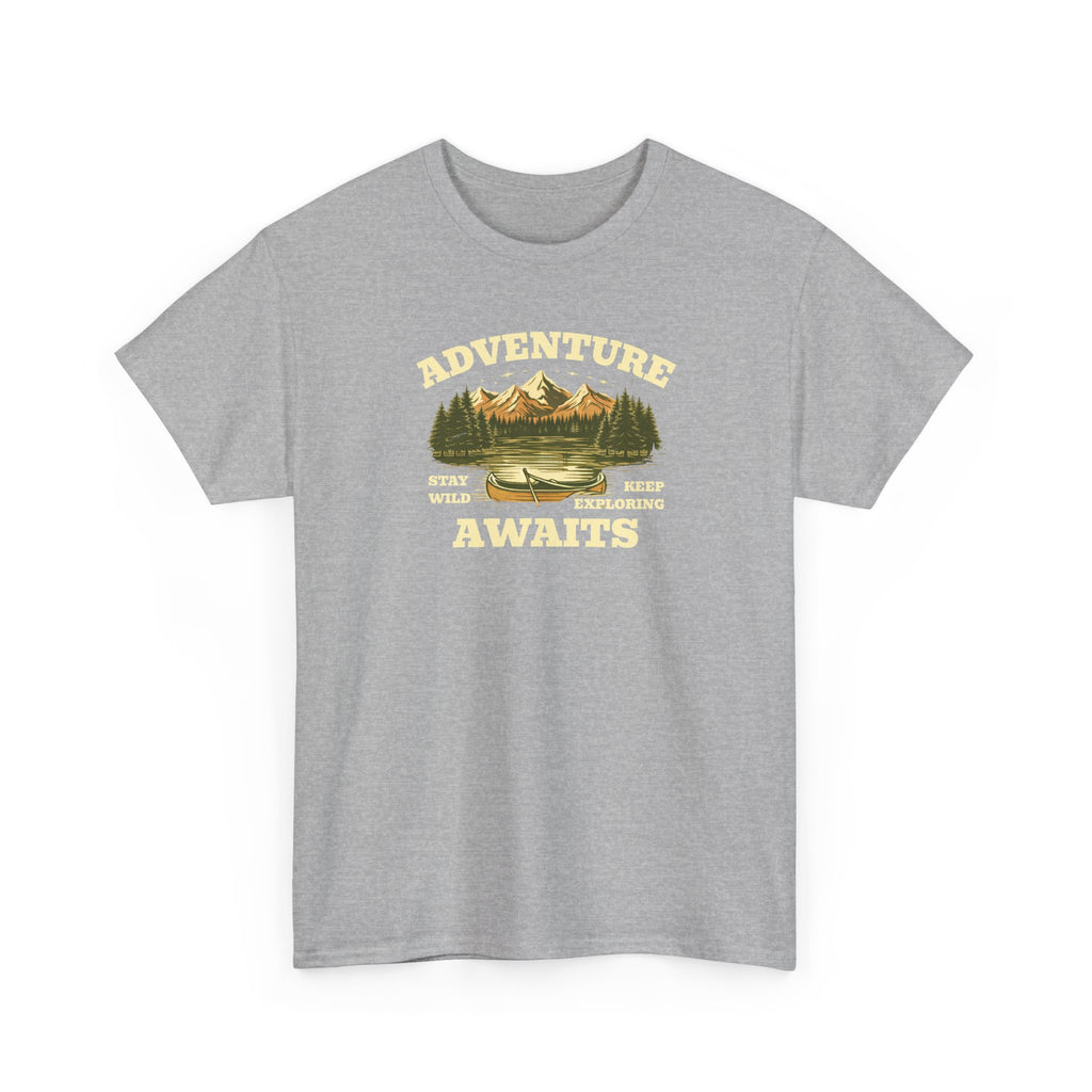 Adventure Awaits T-Shirt — Vintage Mountain Canoe Graphic Tee