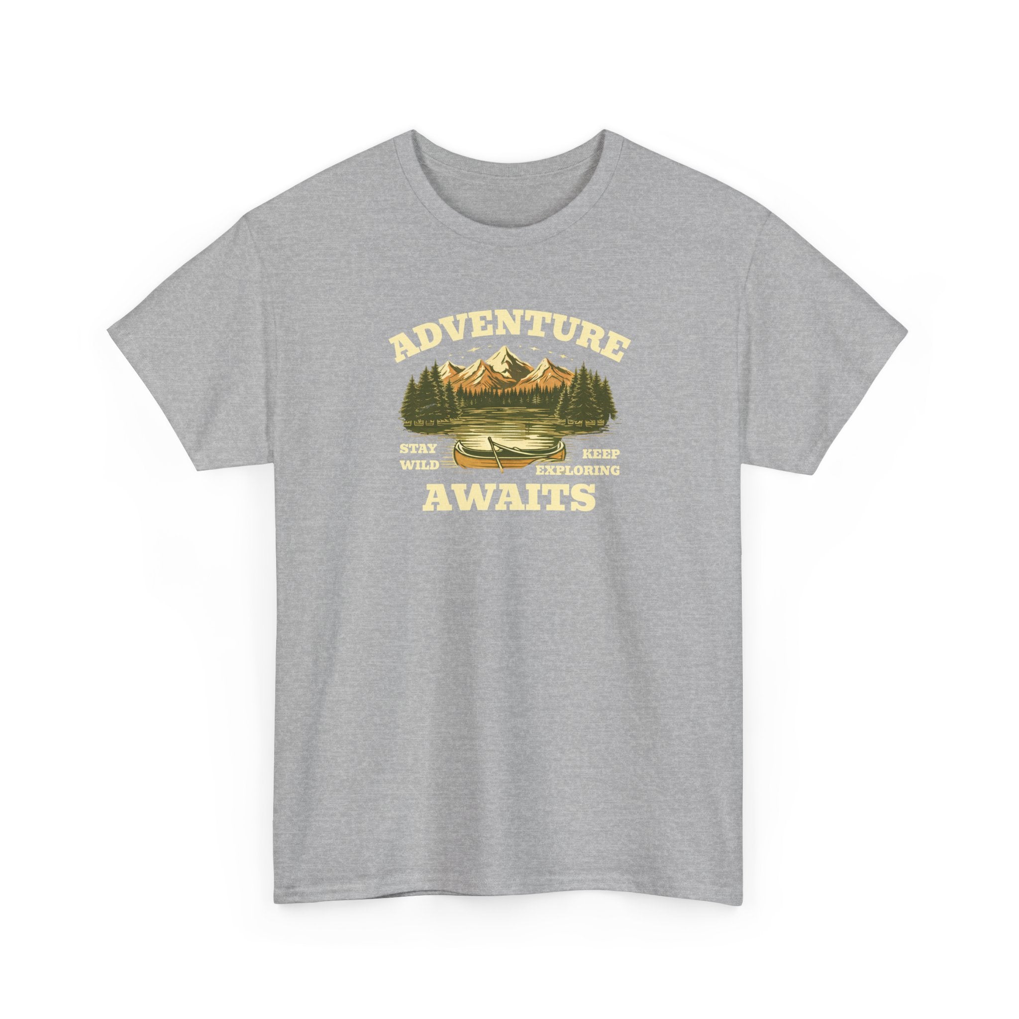 Adventure Awaits T-Shirt — Vintage Mountain Canoe Graphic Tee