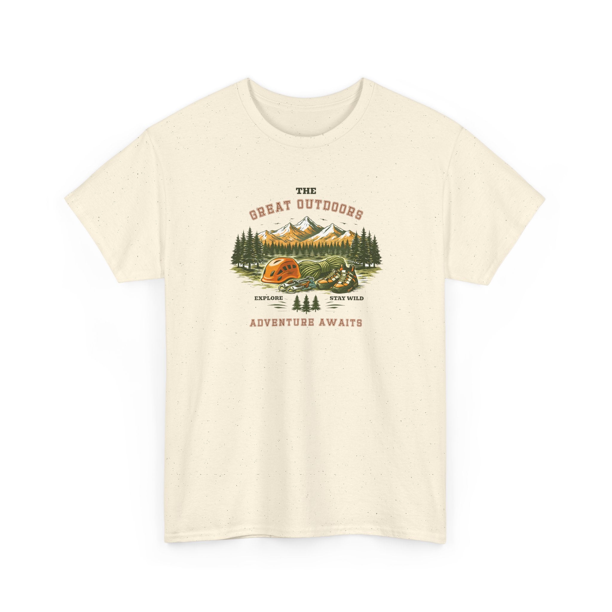 Rock Climbing Camping T-Shirt — "The Great Outdoors: Adventure Awaits" Graphic Tee