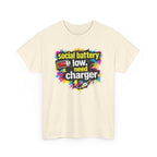 Social Battery Low Need Charger T-Shirt — Funny Sarcastic Introvert Graphic Tee