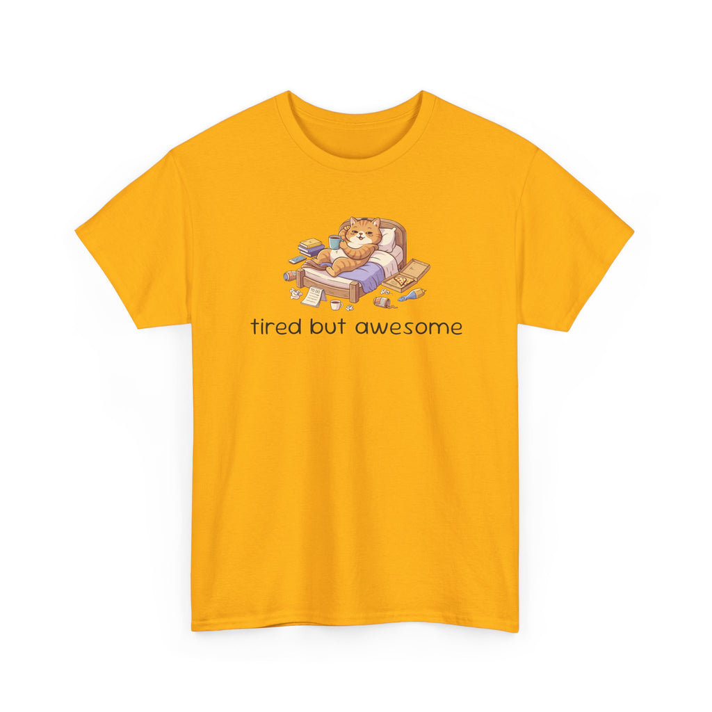 'Tired But Awesome' Cute Cat Relaxing Graphic Tee