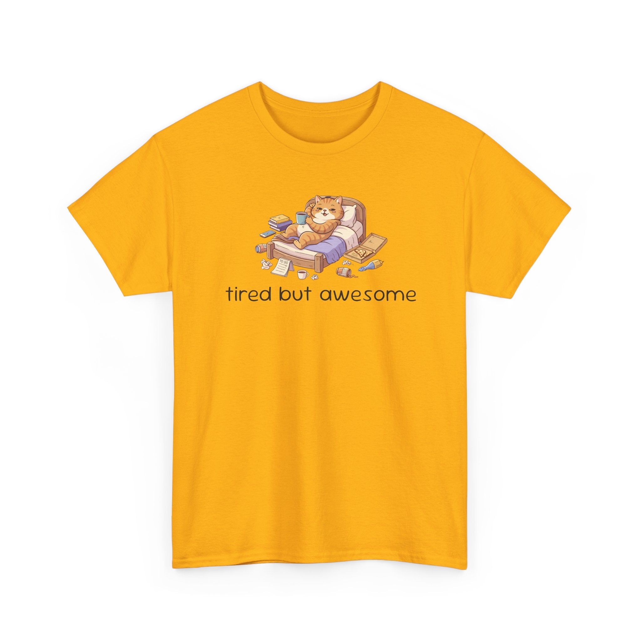 'Tired But Awesome' Cute Cat Relaxing Graphic Tee