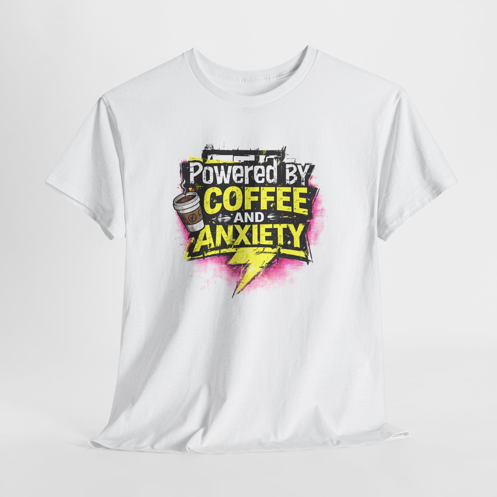 Funny Coffee & Anxiety T-Shirt — "Powered by Coffee and Anxiety" Graphic Tee