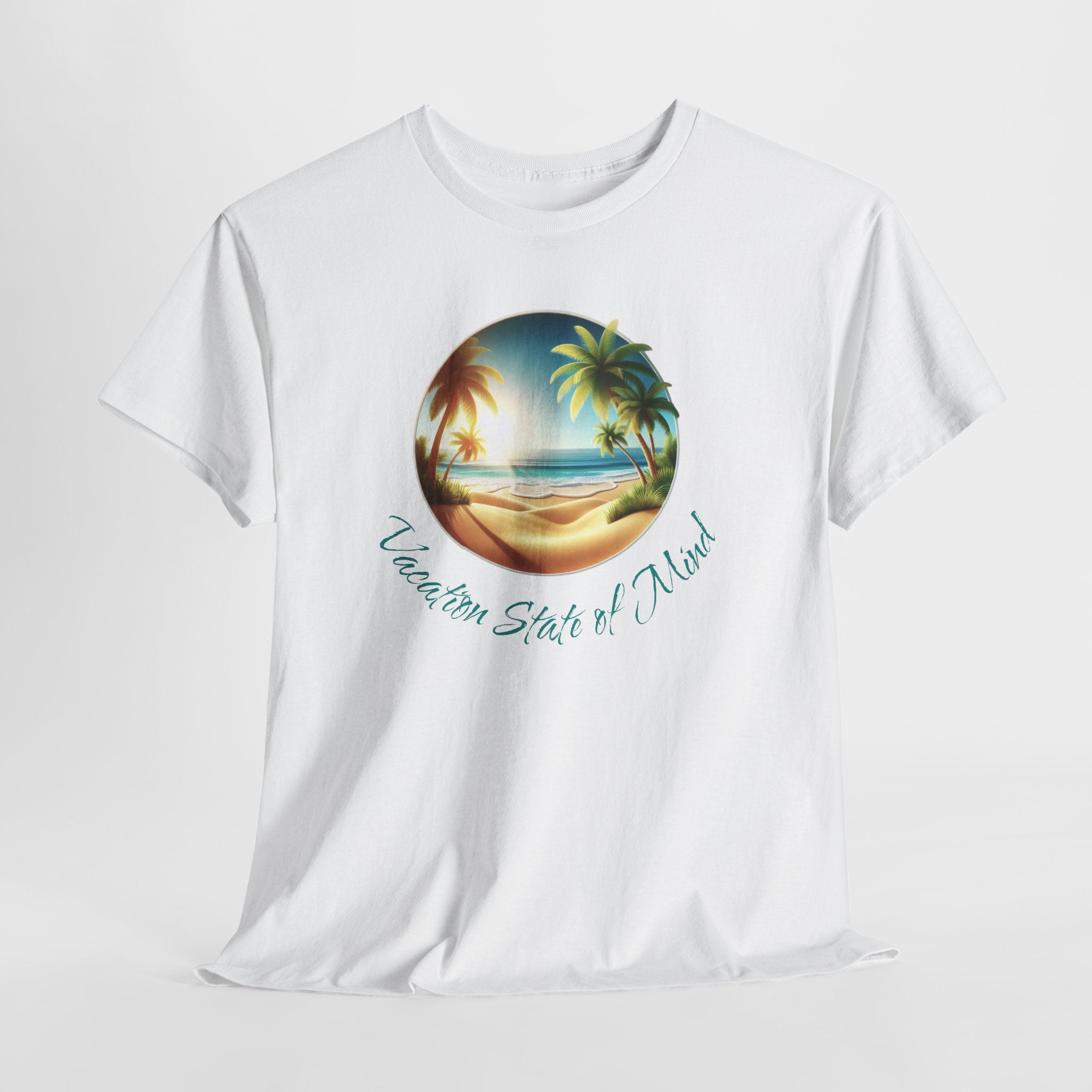 Beach Scene Tee — 'Vacation State of Mind' Tropical Palm Graphic T-Shirt