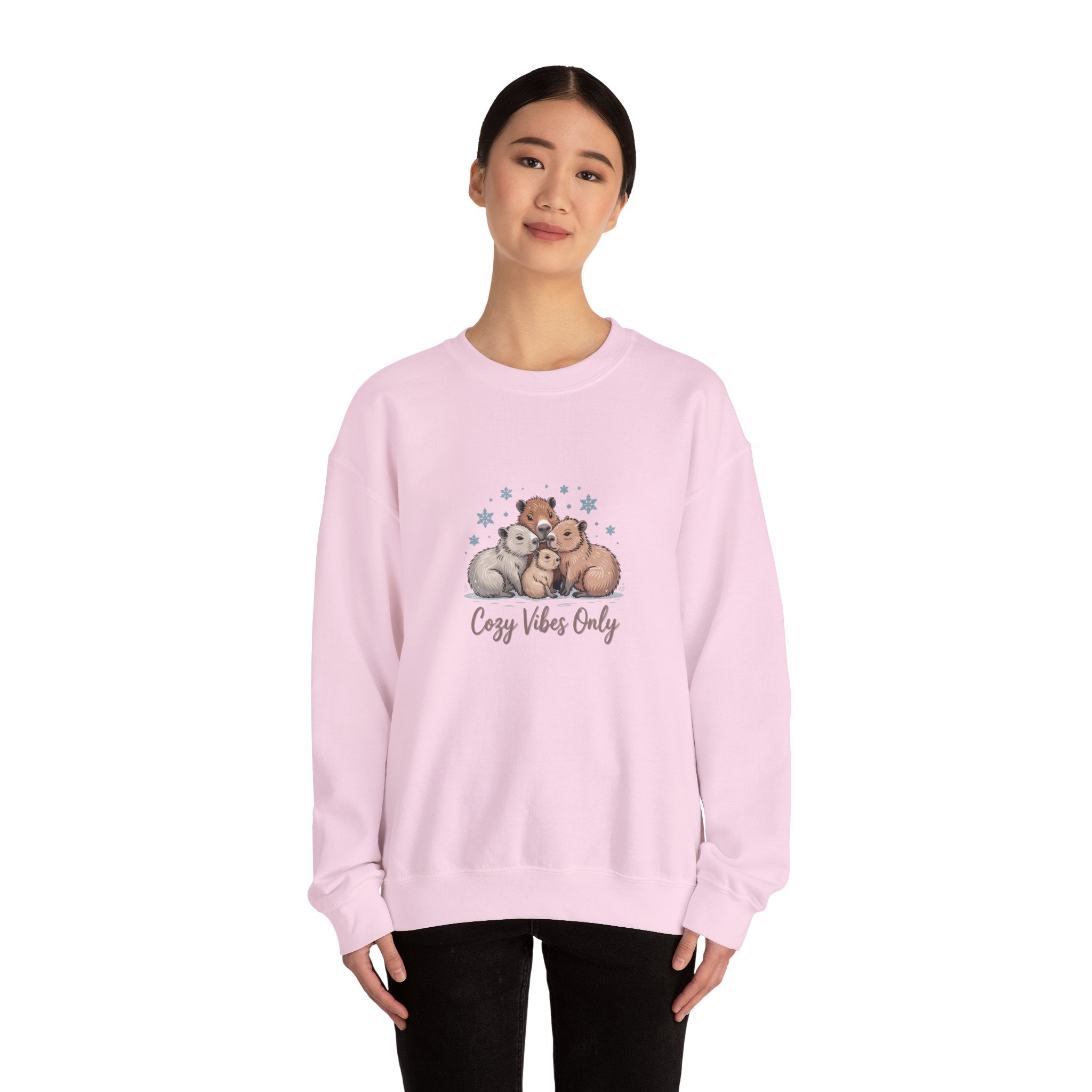 Cozy Vibes Only Sweatshirt — Cute Hugging Capybaras Crewneck