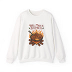 Funny Christmas chestnut roasting design featuring angry cartoon chestnuts in a frying pan over flames with the phrase ‘Well This Is Just Nuts,’ perfect for holiday shirts and gifts
