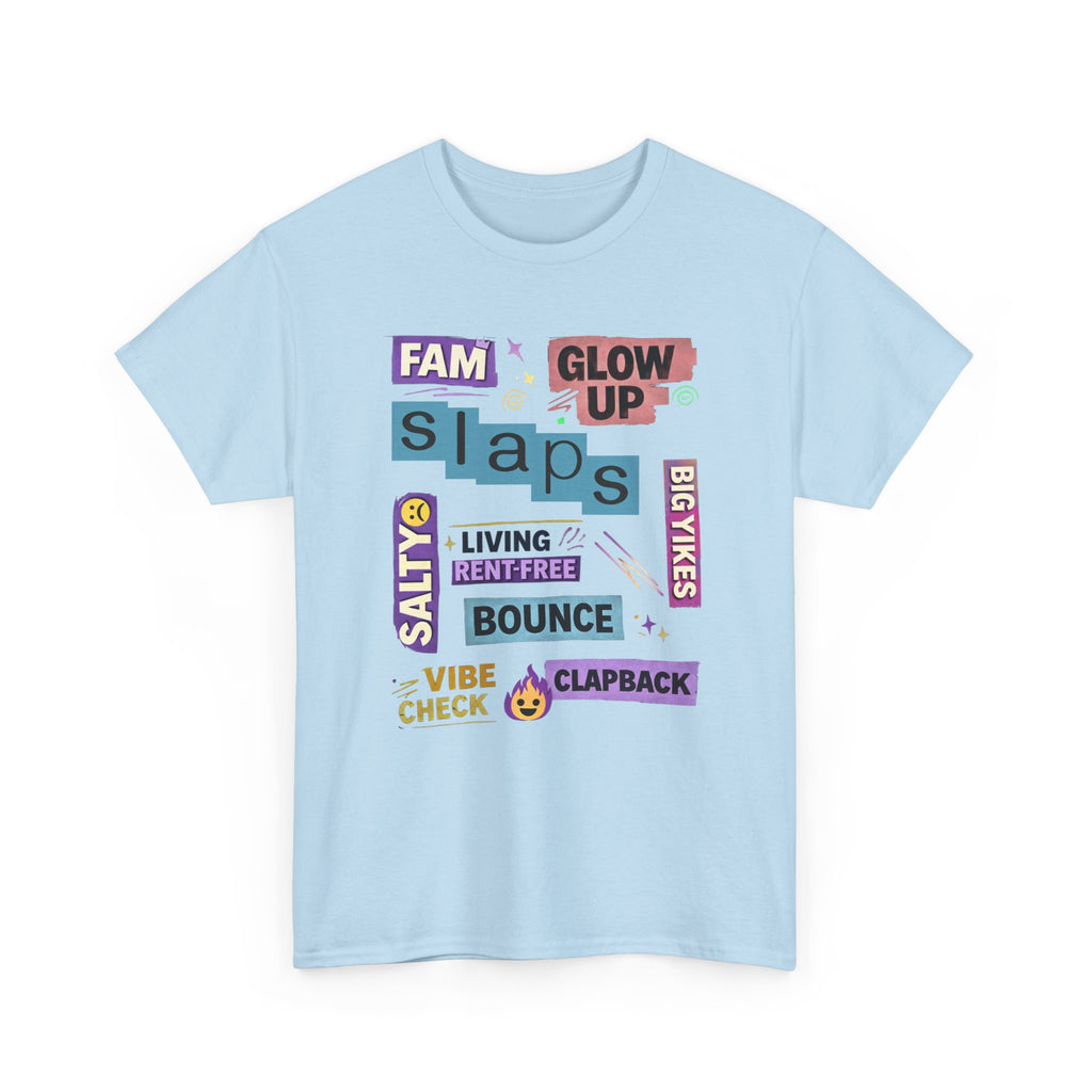 Gen Z Graphic Tee — Trendy Sticker-Style Words Design
