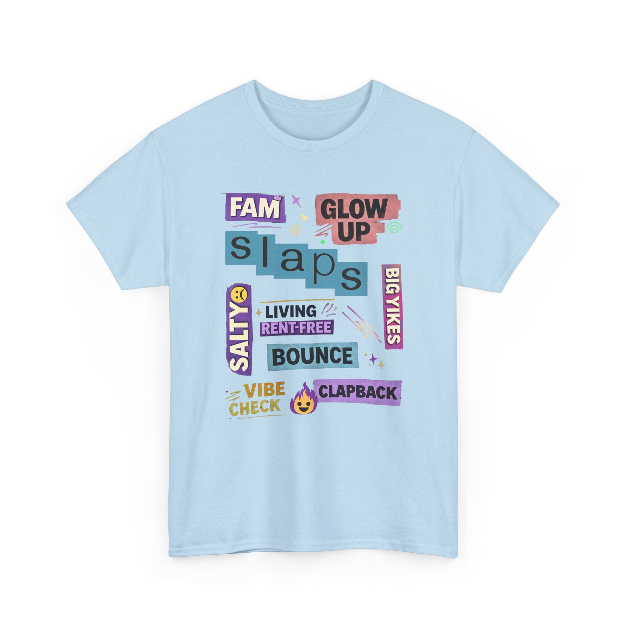 Gen Z Graphic Tee — Trendy Sticker-Style Words Design