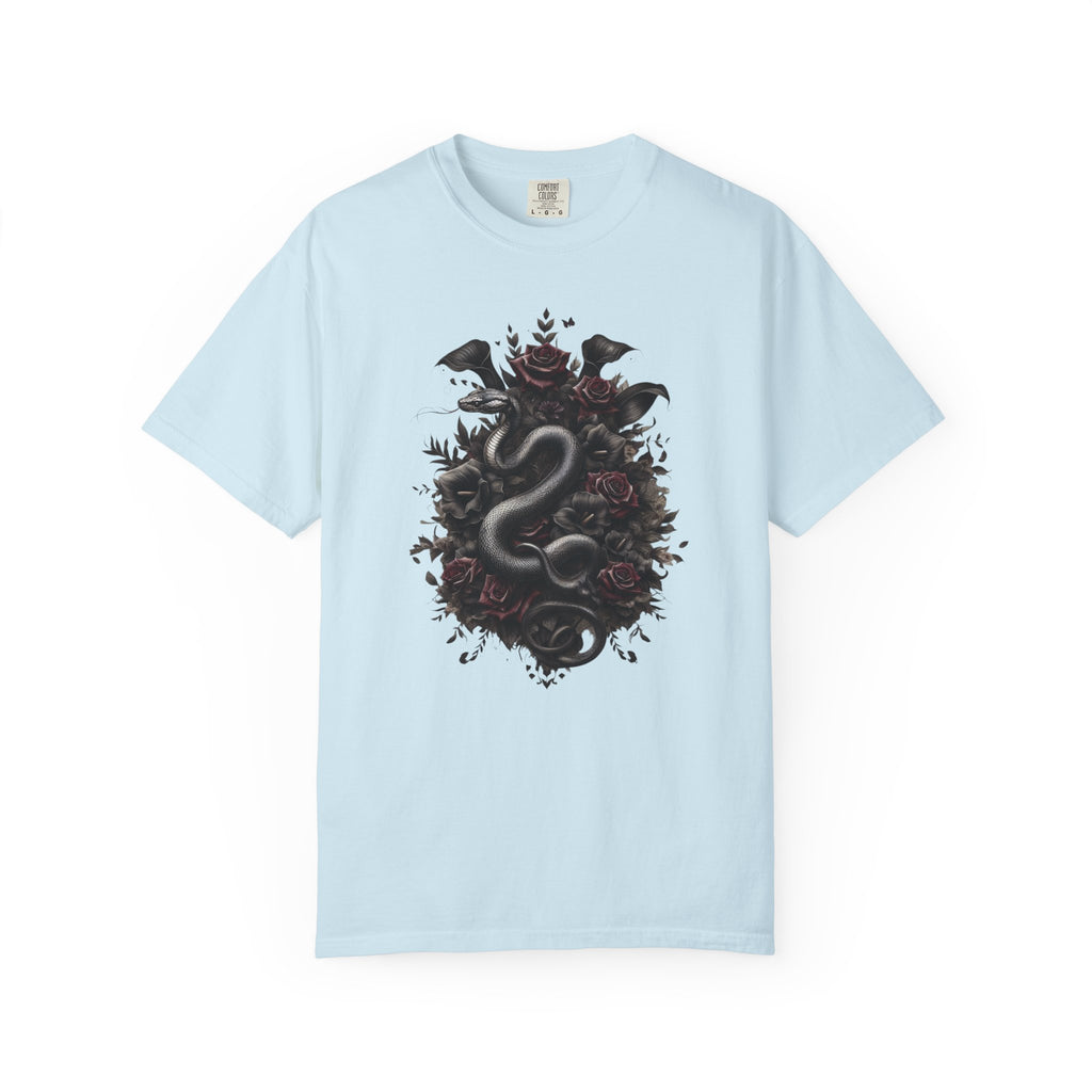 Snake Crest T-Shirt — Gothic Serpent Floral Graphic Tee
