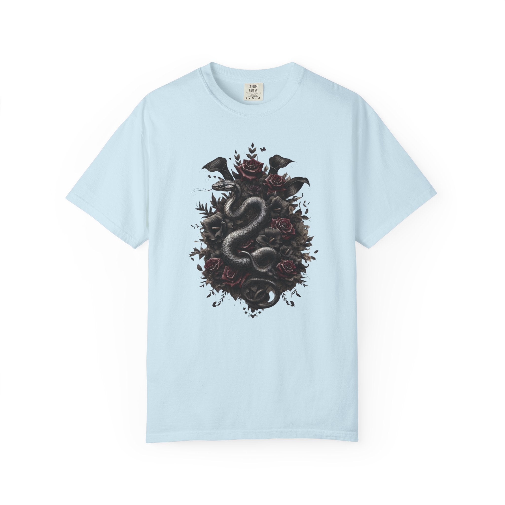Snake Crest T-Shirt — Gothic Serpent Floral Graphic Tee