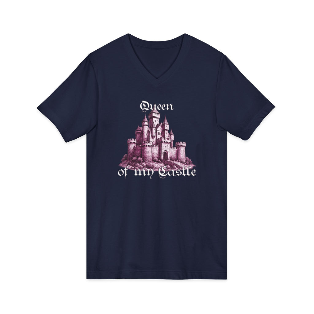 Fairytale Castle V-Neck Tee — 'Queen of My Castle' Vintage Castle Graphic