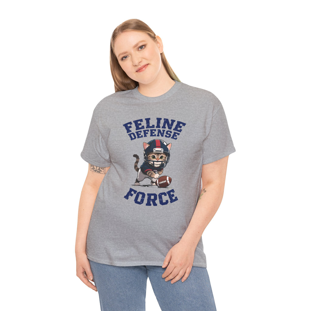 Feline Defense Force T-Shirt — Cute Football Cat Tee for Cat Lovers & Sports Fans