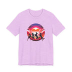 Retro Sunset Dancing Dogs T-Shirt — Vintage Rainbow Skyline Graphic Tee