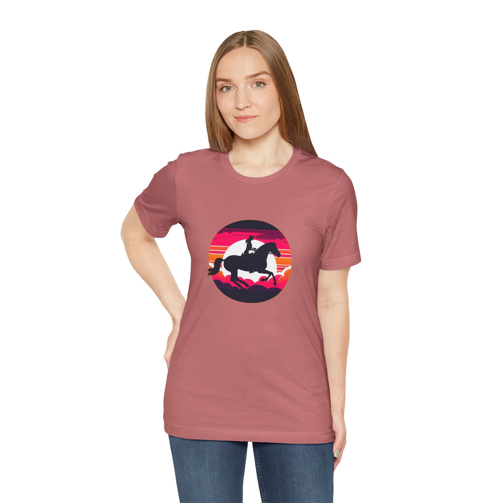Woman Horse Riding Retro Sunset Tee