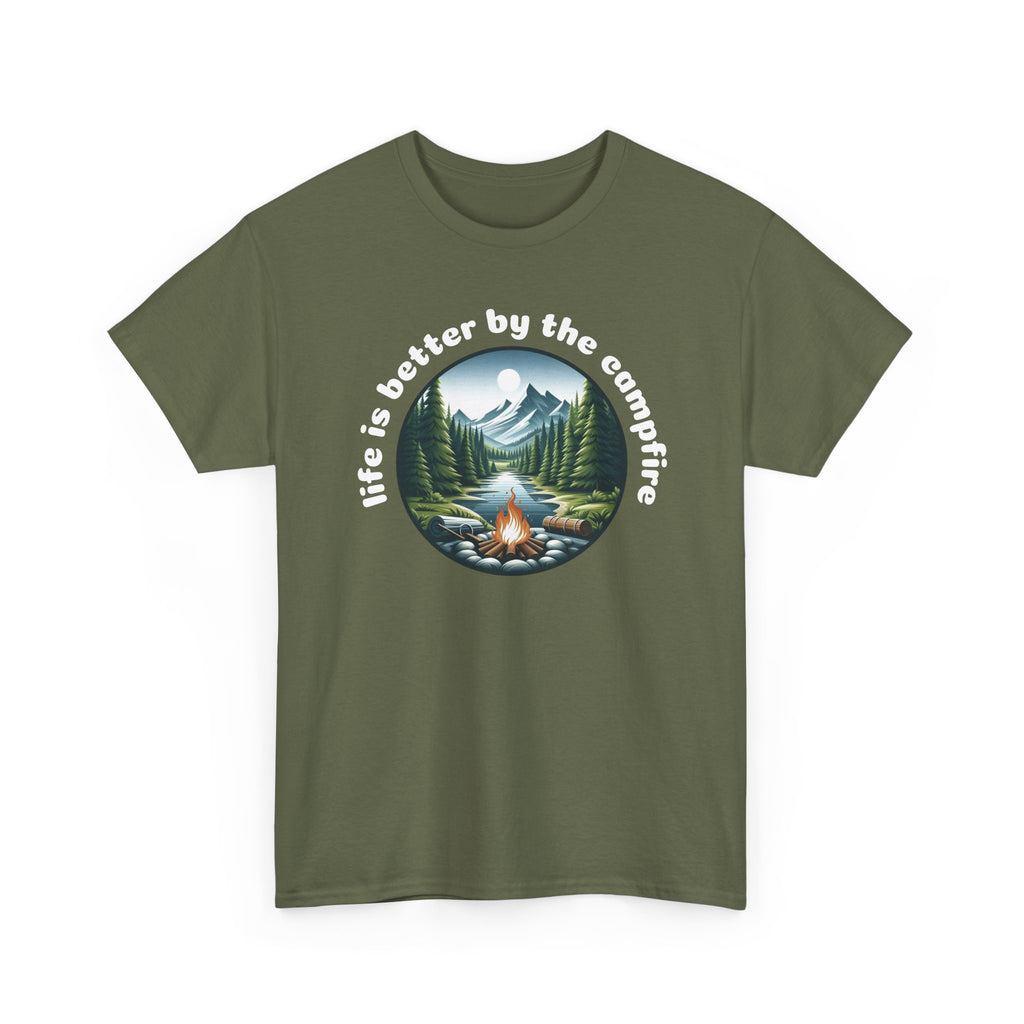 Campfire T-Shirt — "Life Is Better by the Campfire" Scenic Outdoor Tee