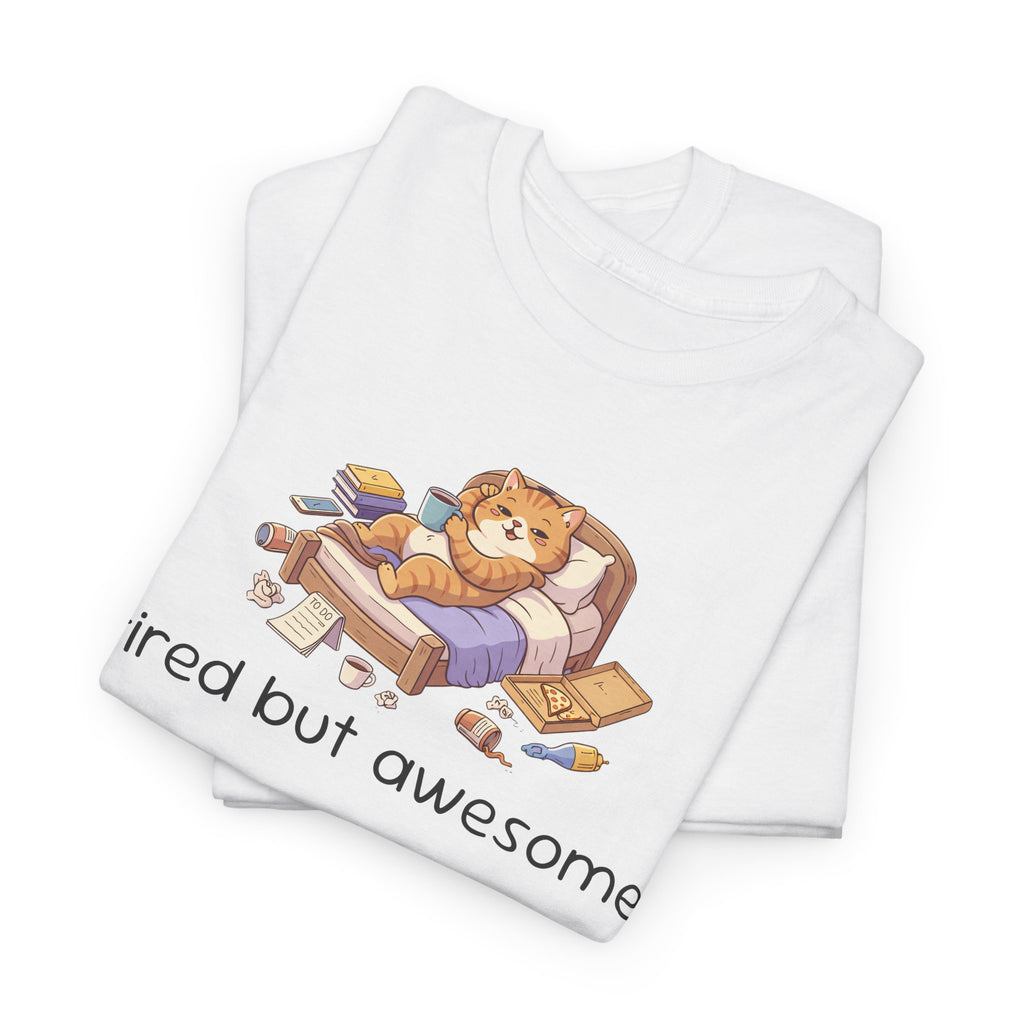 'Tired But Awesome' Cute Cat Relaxing Graphic Tee