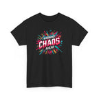 Chaos Ahead Graphic Tee — Warning! Colorful Explosion Design