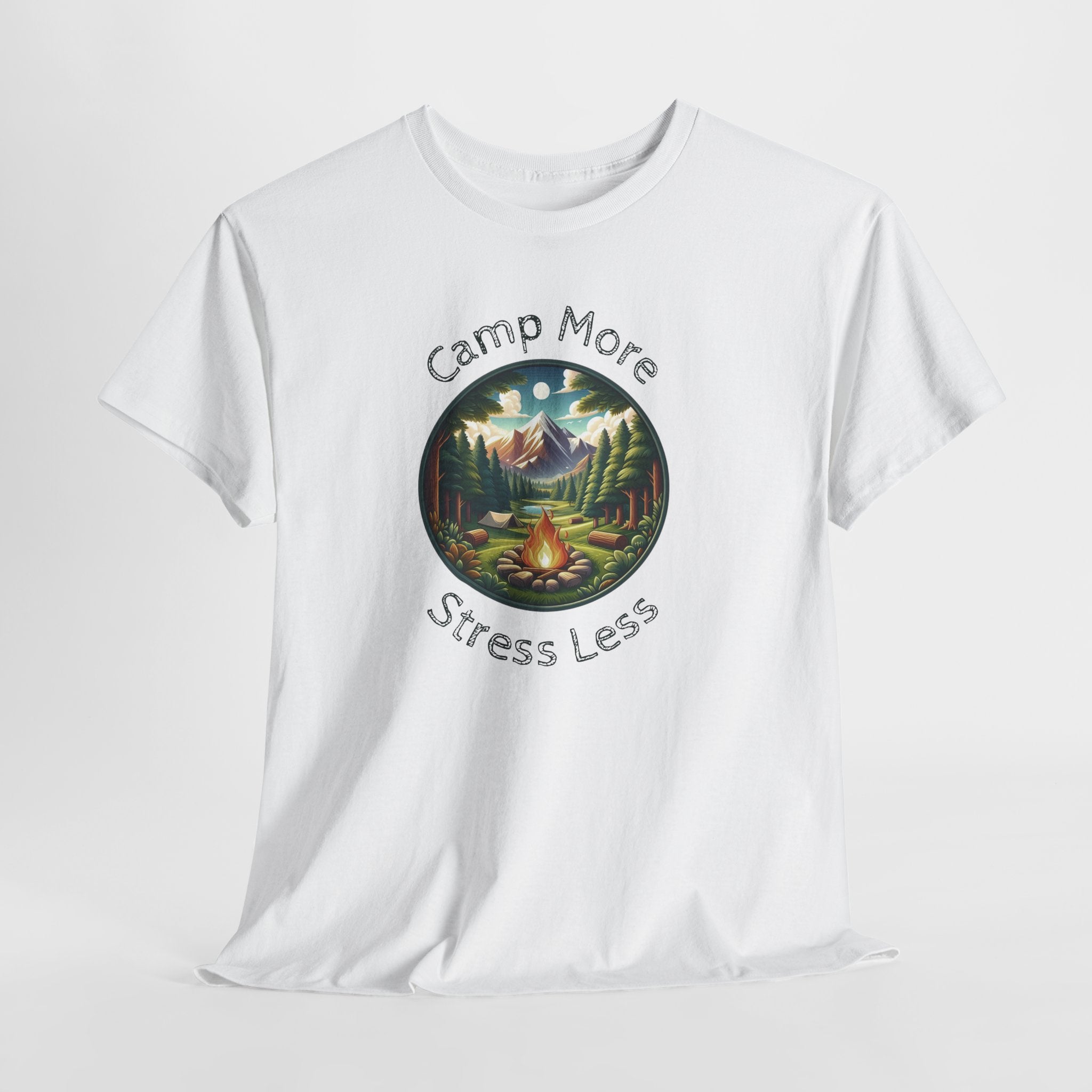 Camp More Stress Less T-Shirt — Outdoor Camping Nature Graphic Tee